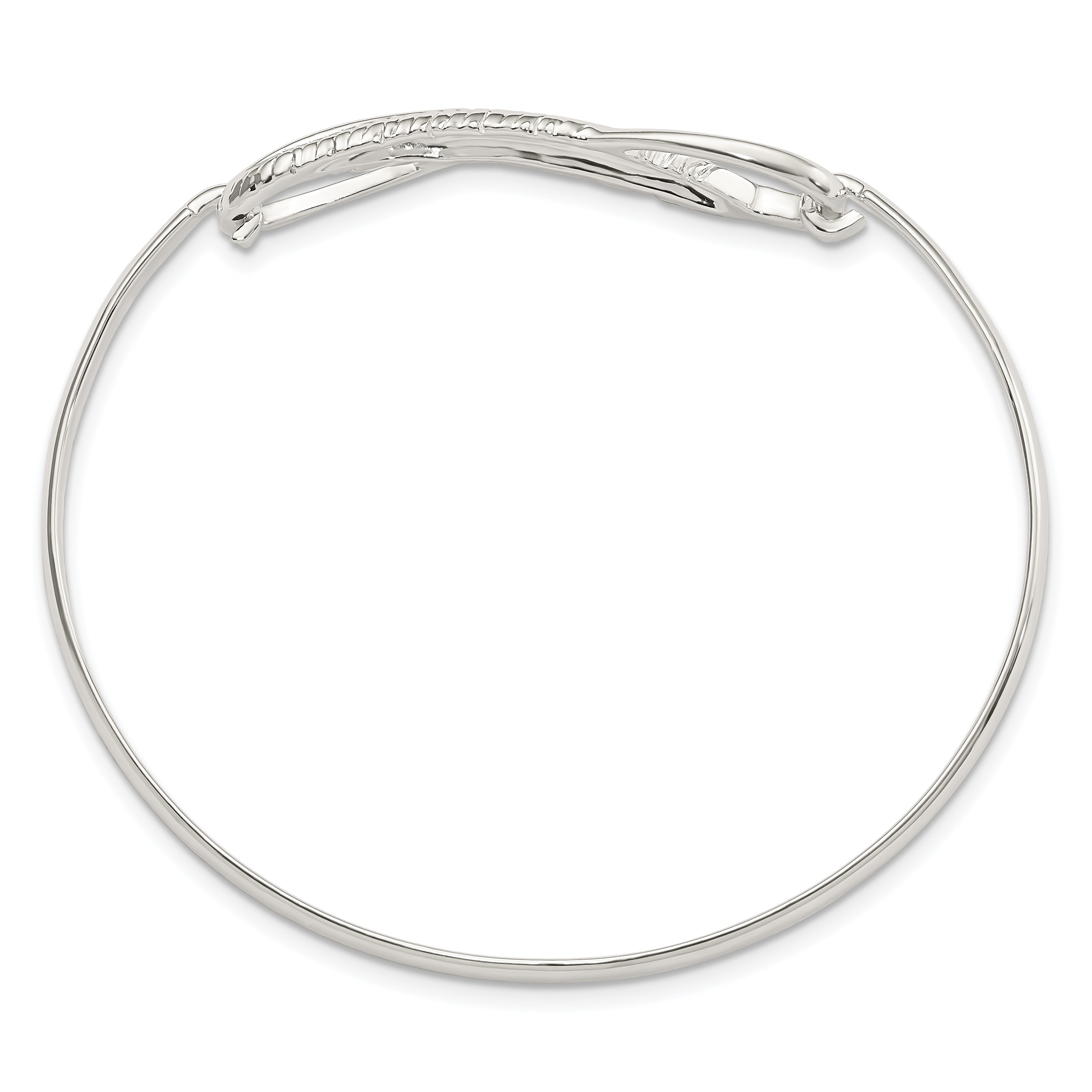 Sterling Silver 925 Infinity Feather Bangle with Polished Finish