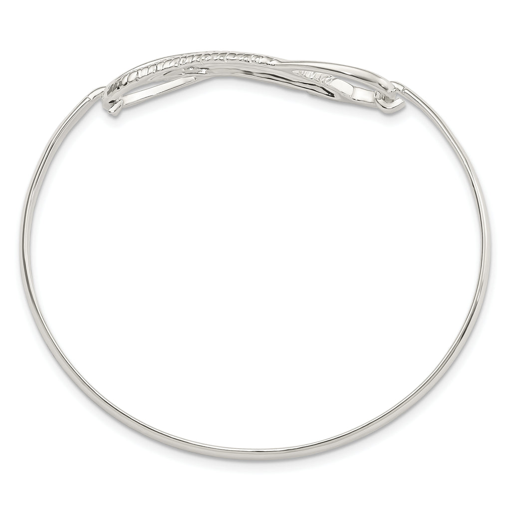 Sterling Silver 925 Infinity Feather Bangle with Polished Finish