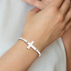 Sophia Jewelers Sterling Silver 925 Polished Cross Bangle Elegant Handmade Design