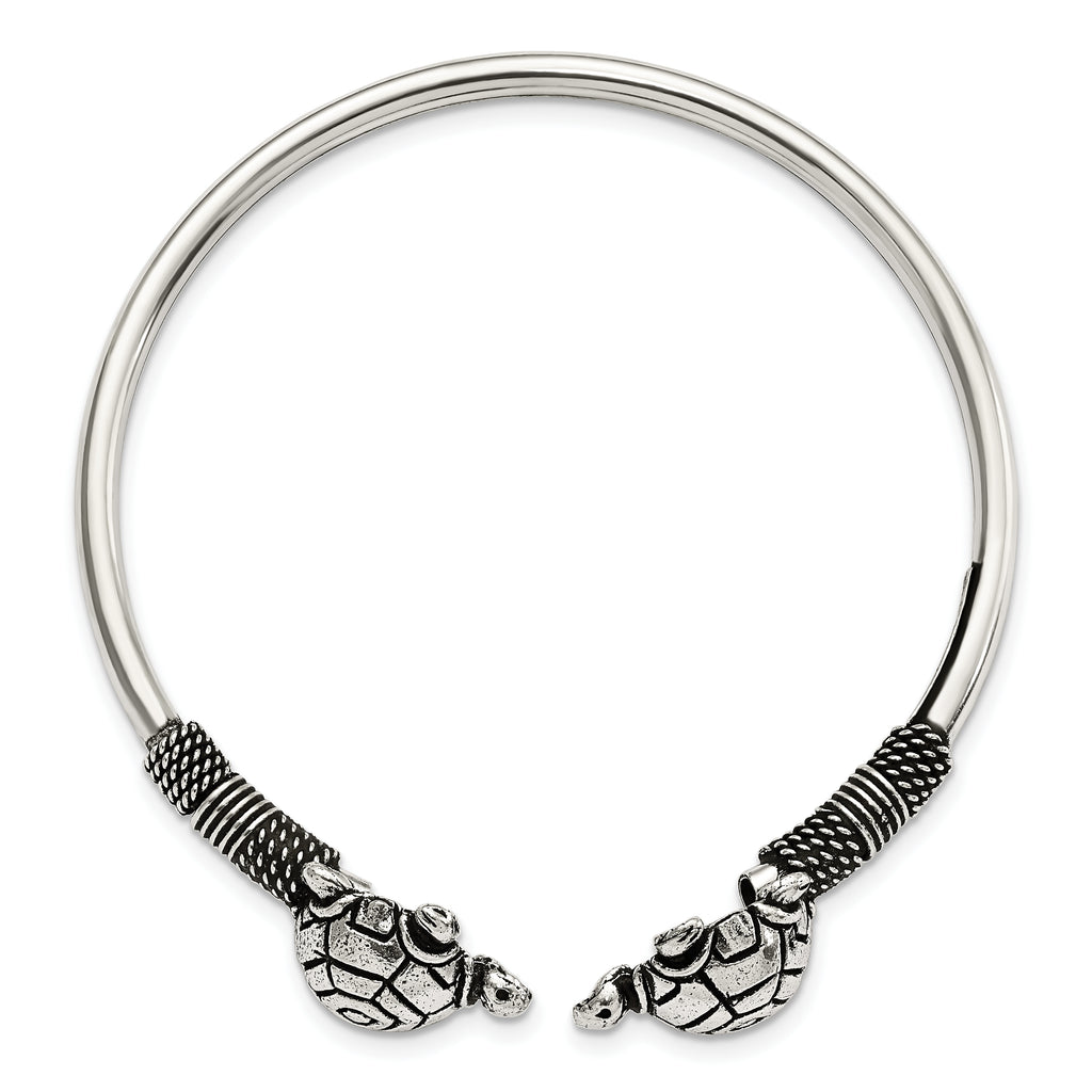 Sterling Silver 925 Turtle Cuff Bangle with Polished Antiqued Finish