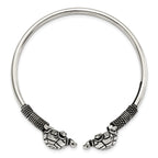 Sterling Silver 925 Turtle Cuff Bangle with Polished Antiqued Finish