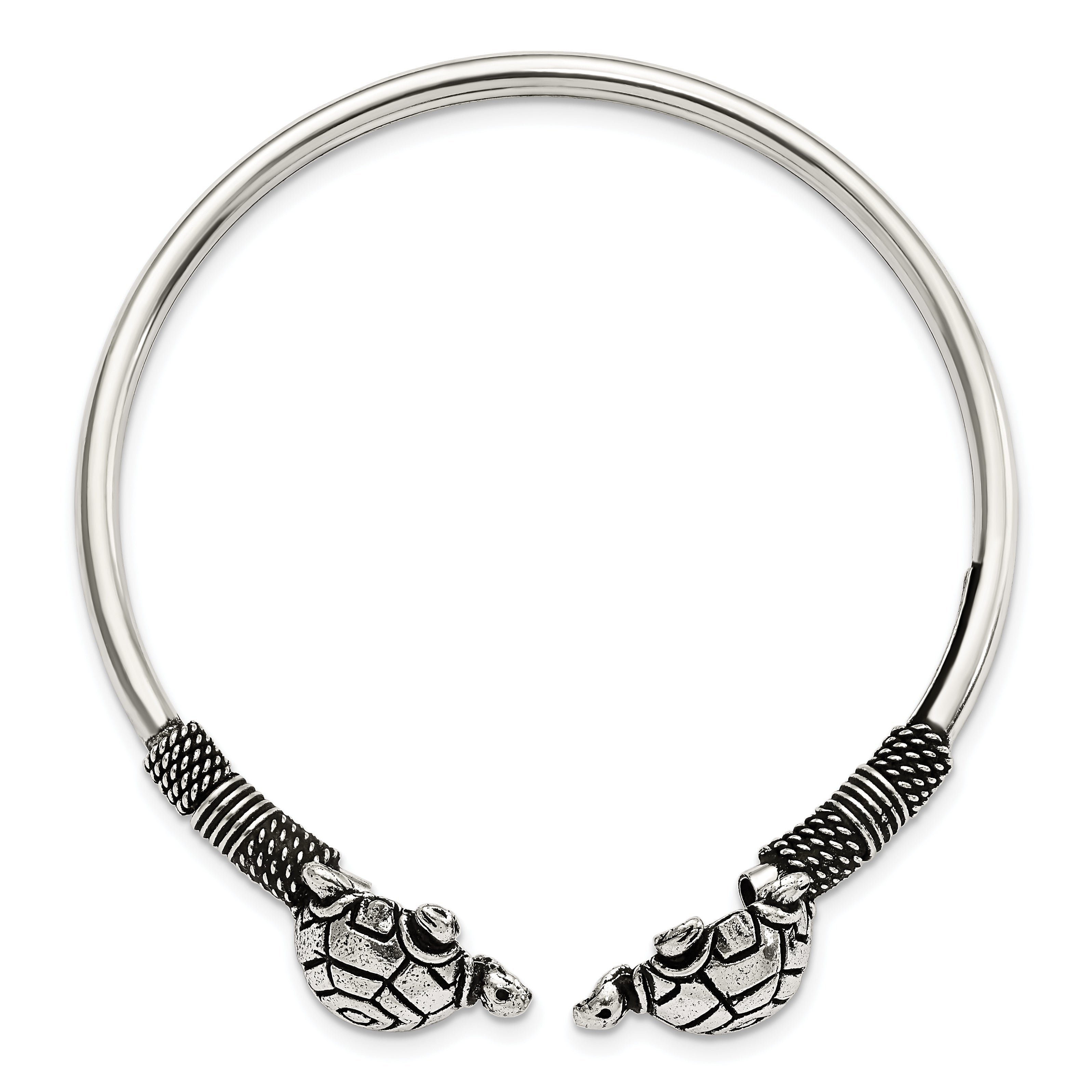 Sterling Silver 925 Turtle Cuff Bangle with Polished Antiqued Finish