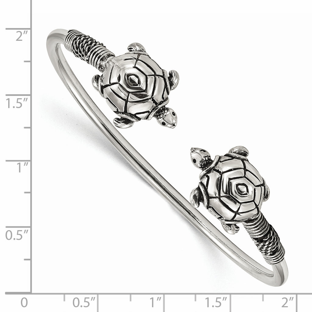 Sterling Silver 925 Turtle Cuff Bangle with Polished Antiqued Finish