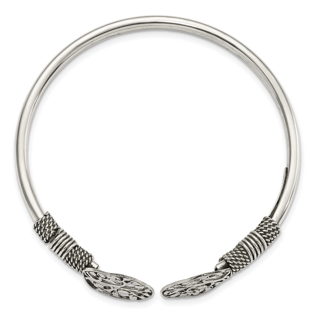 Sterling Silver 925 Flexible Tree Cuff Bracelet with Polished Antiqued Finish