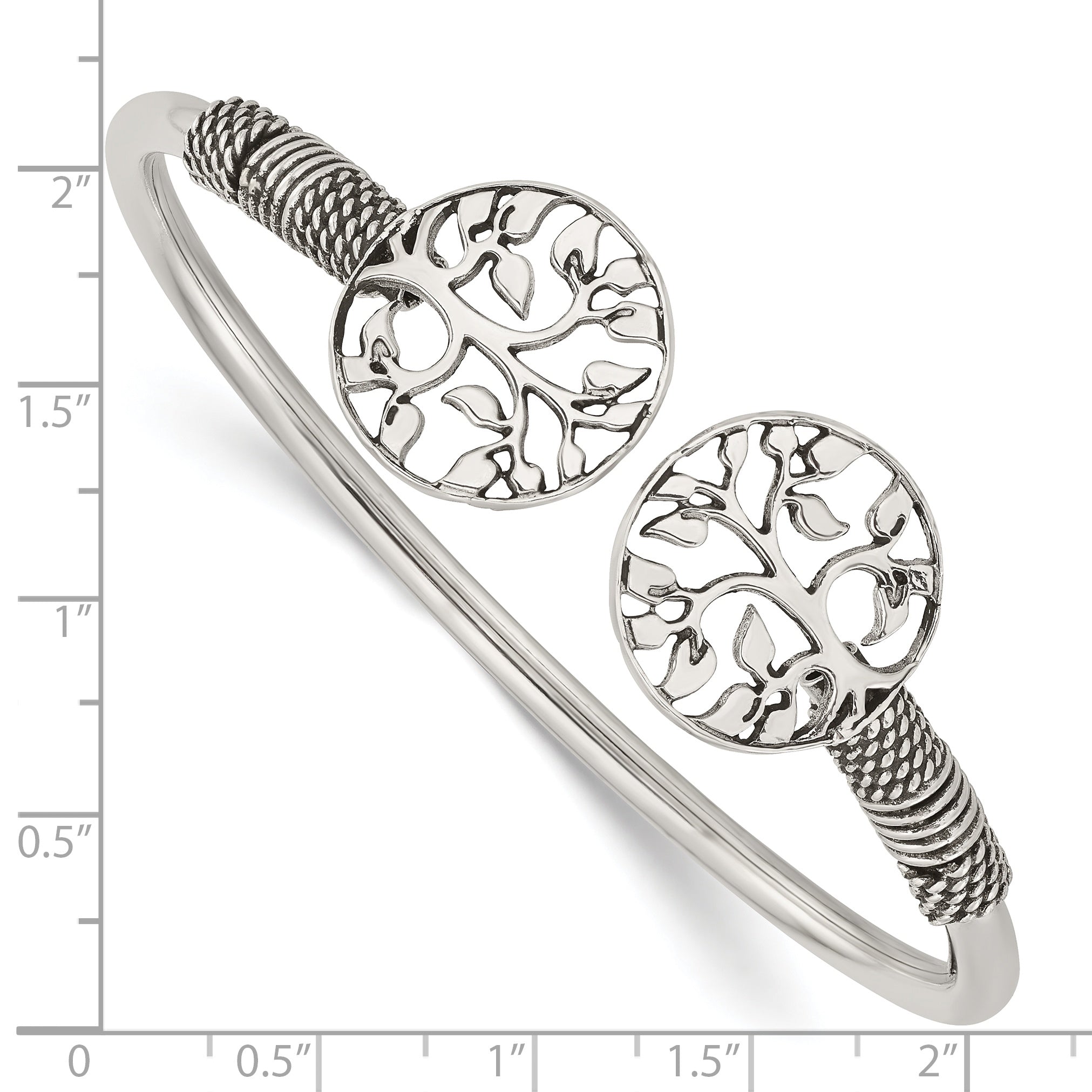 Sterling Silver 925 Flexible Tree Cuff Bracelet with Polished Antiqued Finish