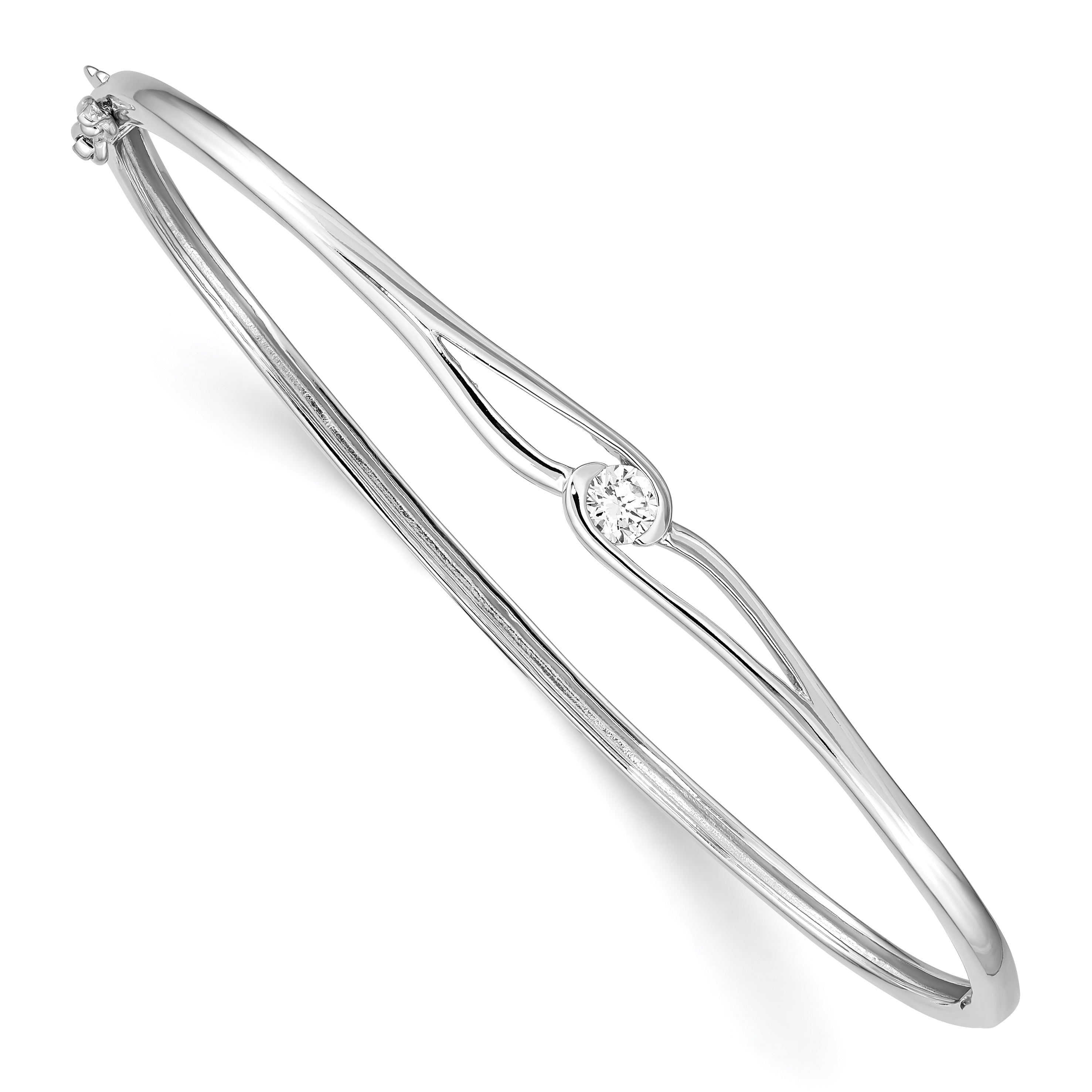 Sterling Silver Rhodium-plated CZ Hinged Bangle Main image