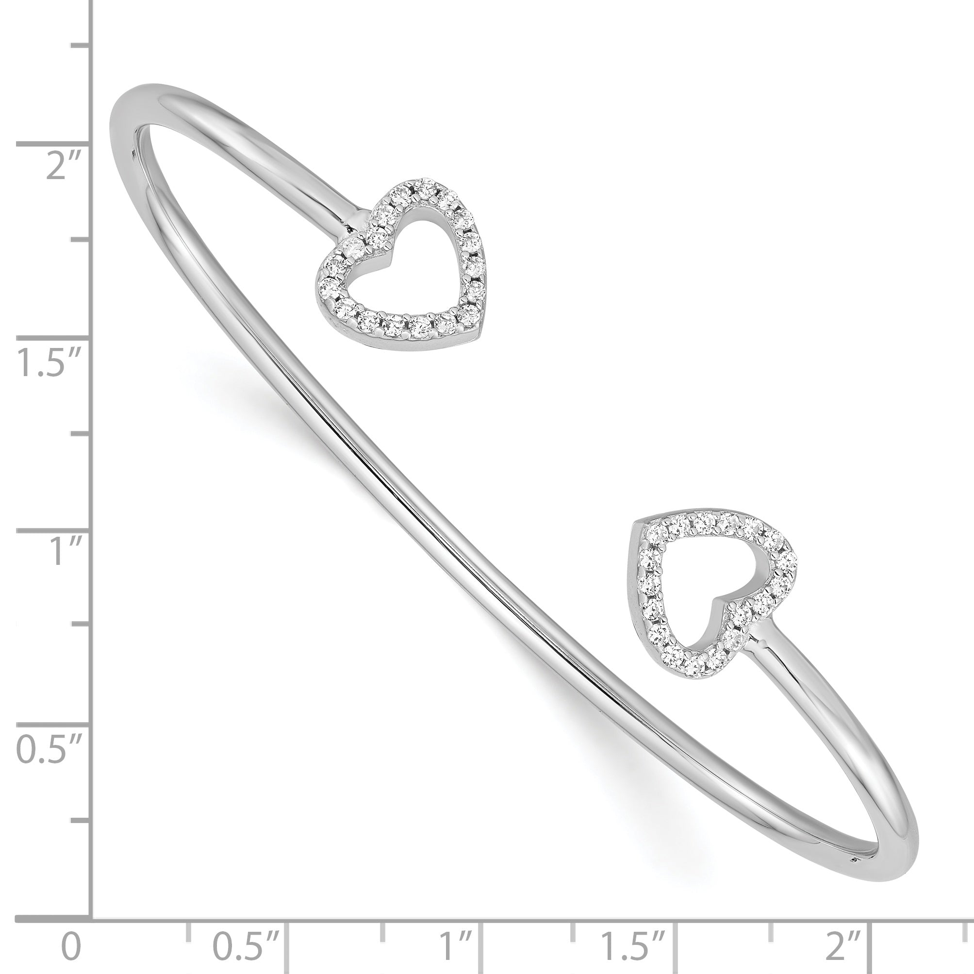Sophia Jewelers Polished 925 Silver Heart Cuff Bangle with 36 CZ