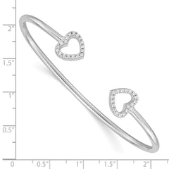 Sophia Jewelers Polished 925 Silver Heart Cuff Bangle with 36 CZ