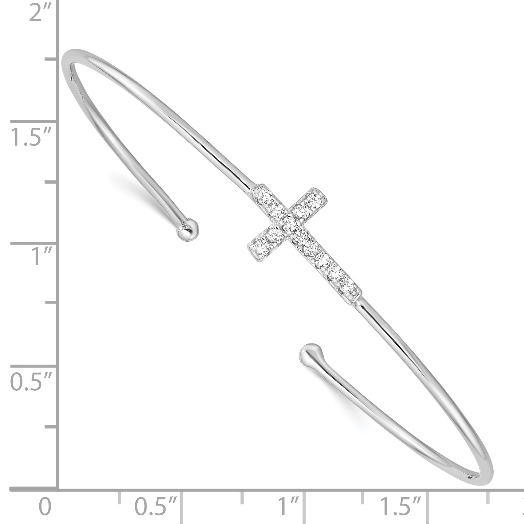 Sophia Jewelers Sterling Silver CZ Cross Cuff Bangle Elegant Rhodium-Plated Design