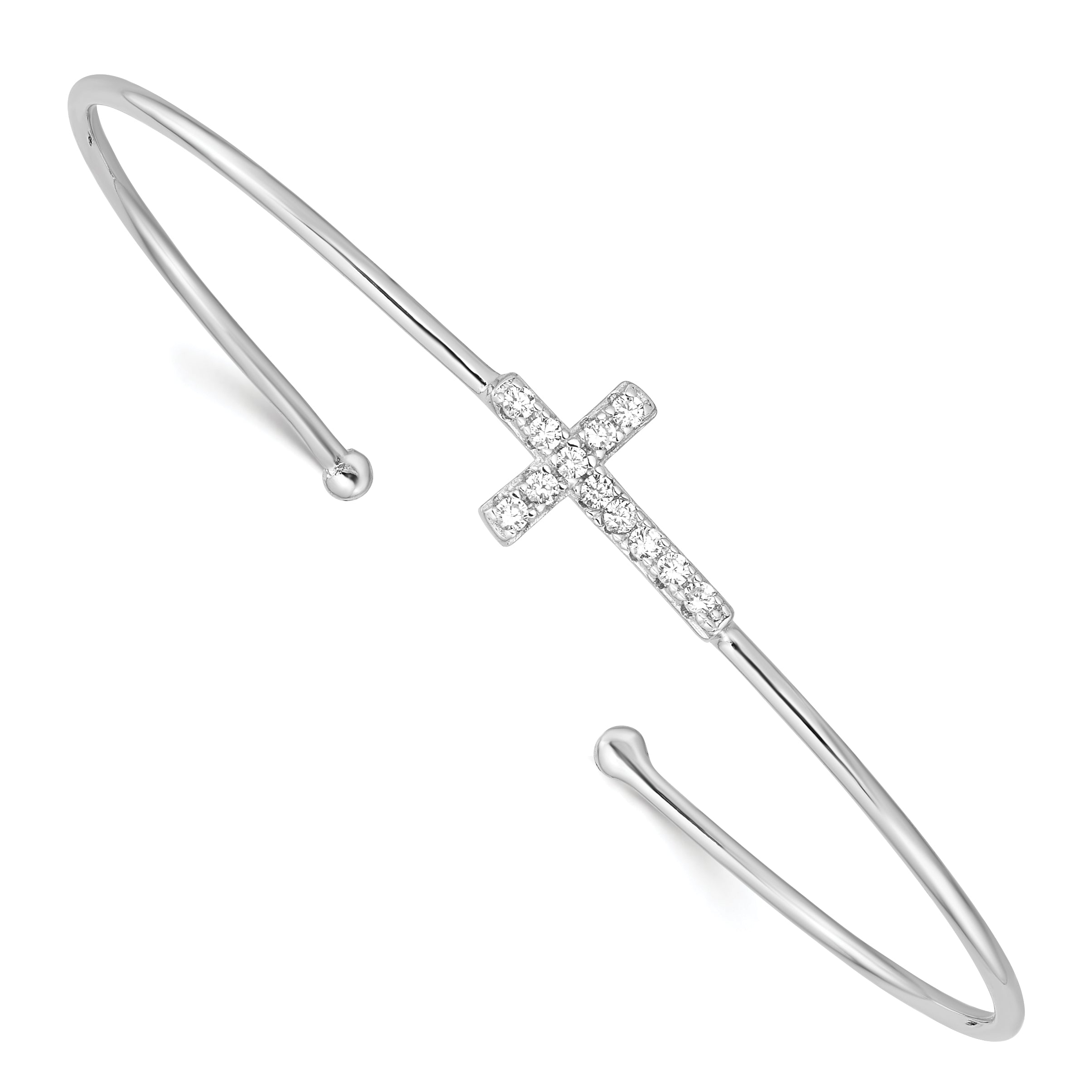 Sterling Silver Rhodium-plated CZ Cross Cuff Bangle Main image