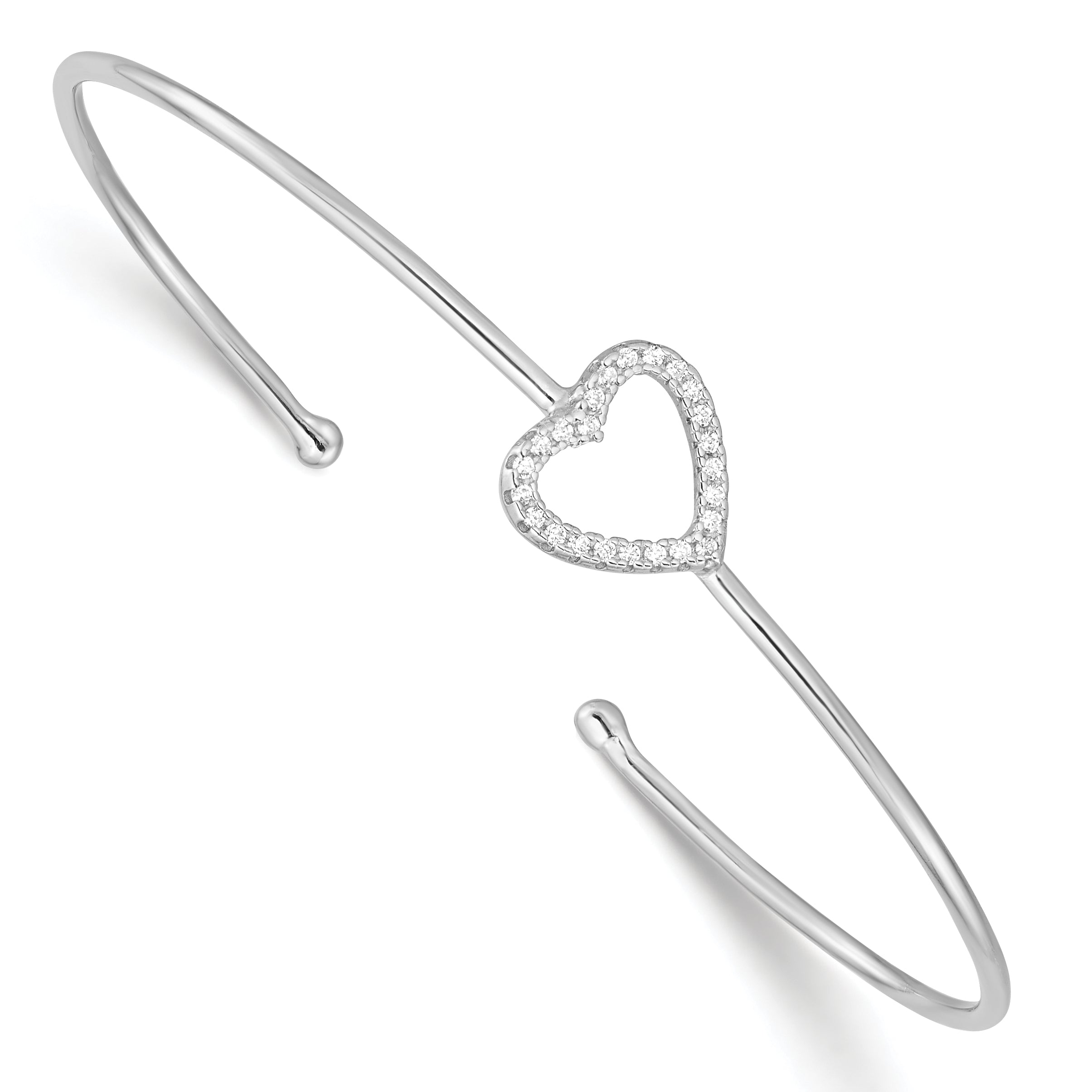 Sterling Silver Rhodium-plated CZ Heart Cuff Bangle Bracelet Main image