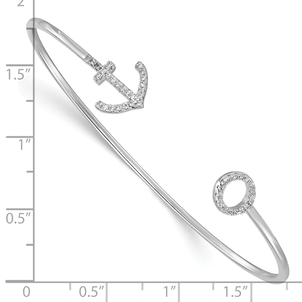 Sophia Jewelers Sterling Silver CZ Anchor Cuff Bangle with Rhodium Finish