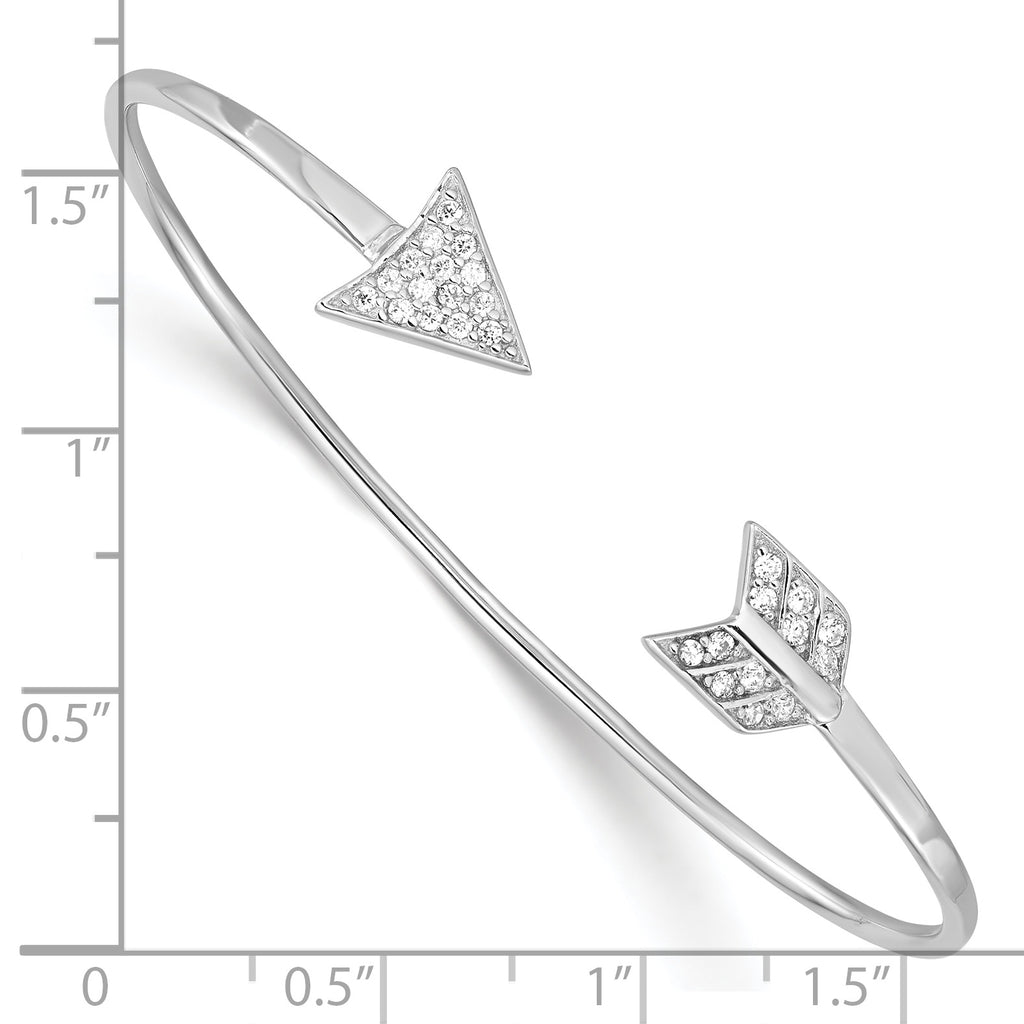 Sophia Jewelers Sterling Silver CZ Arrow Cuff Bangle with Rhodium Polish