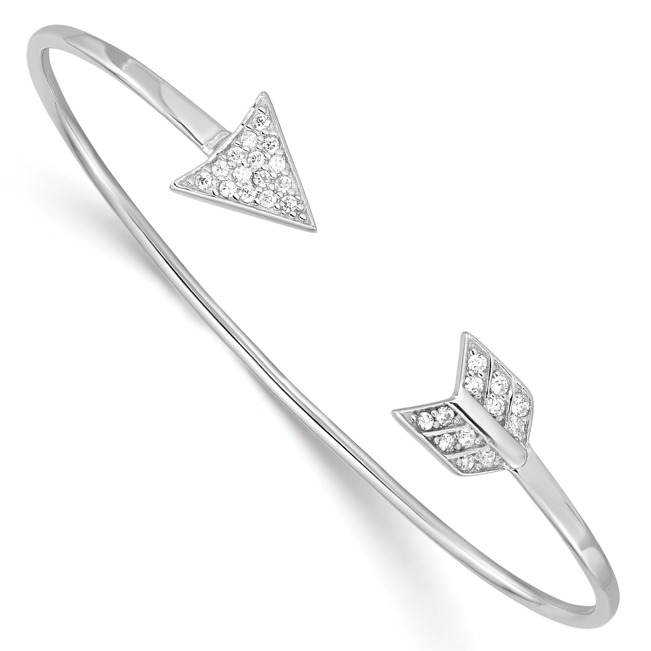Sterling Silver Rhodium-plated CZ Arrow Cuff Bangle Main image