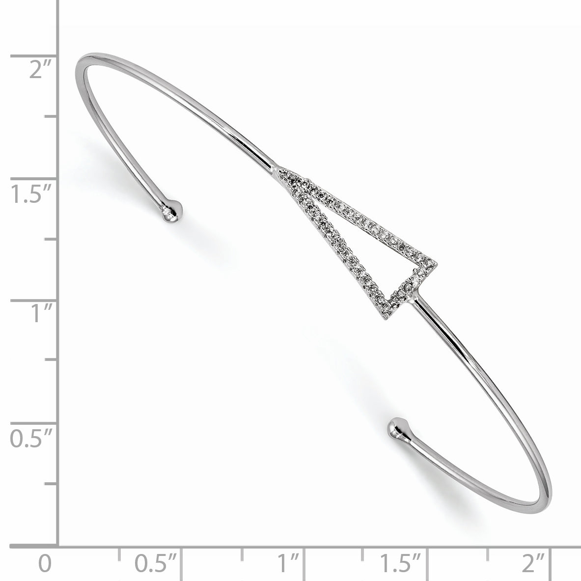Sterling Silver CZ Cuff Bangle with Polished Rhodium Finish