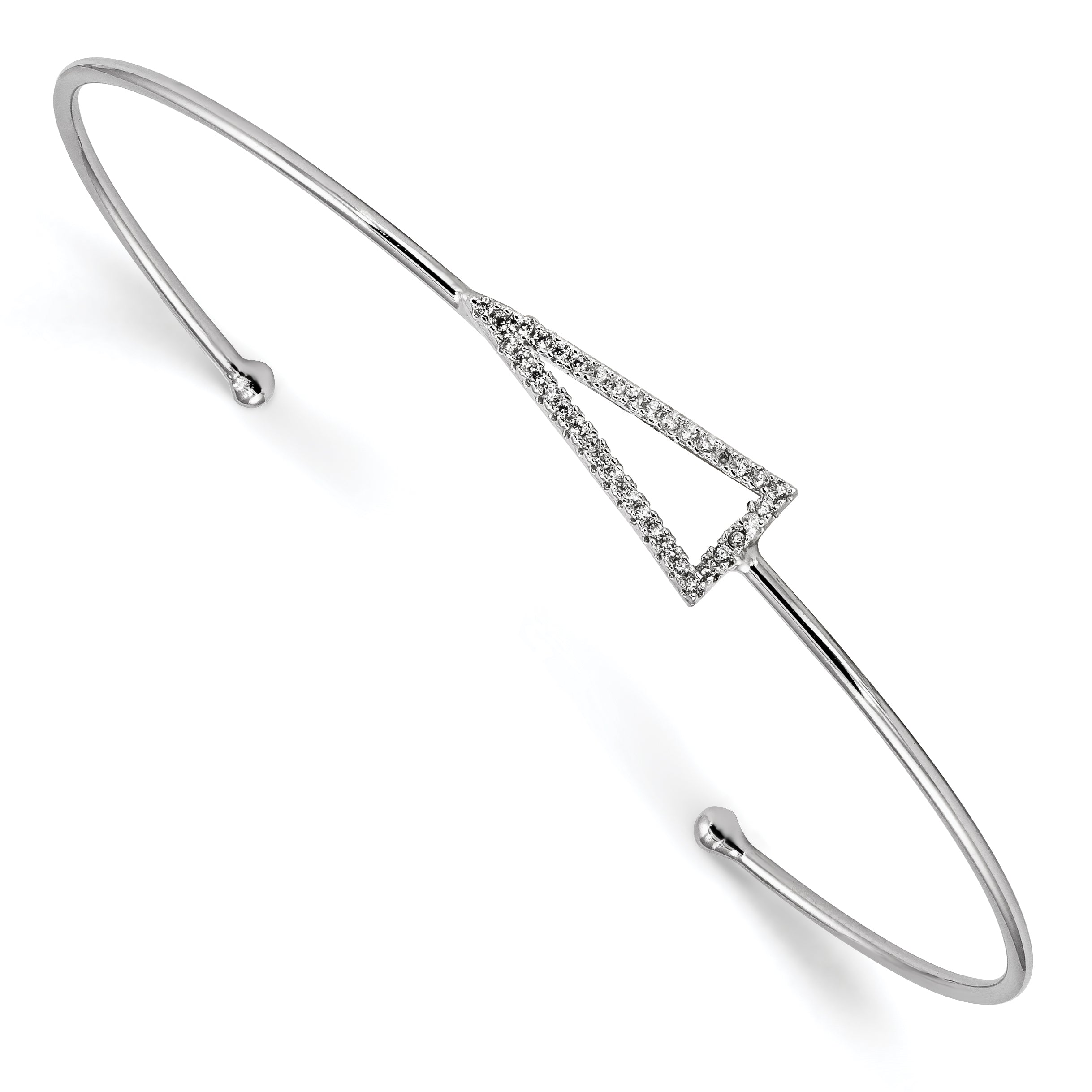 Sterling Silver Rhodium-plated CZ Triangle Cuff Bangle Main image