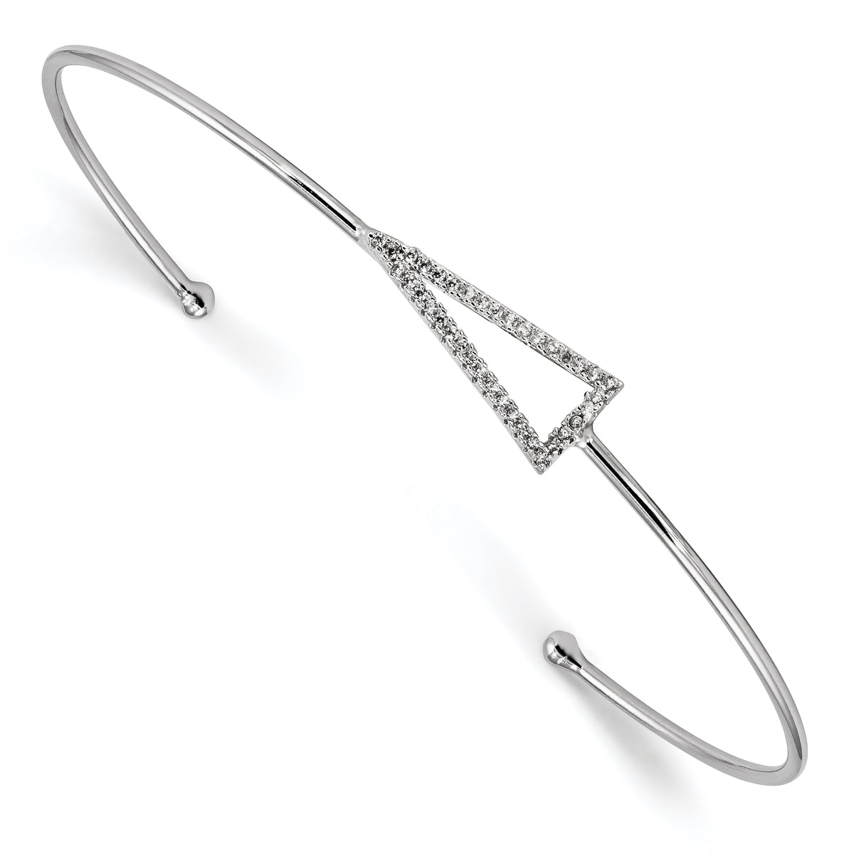 Sterling Silver Rhodium-plated CZ Triangle Cuff Bangle