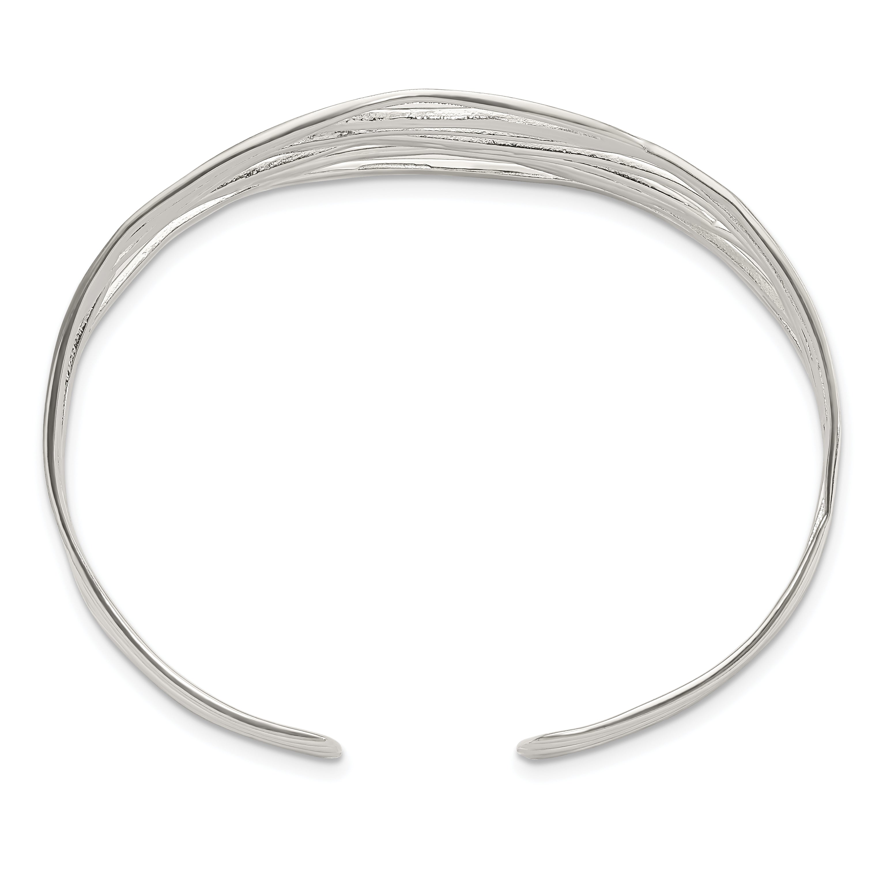 925 Sterling Silver Polished Multi-Strand Cuff Bangle Unisex Elegance