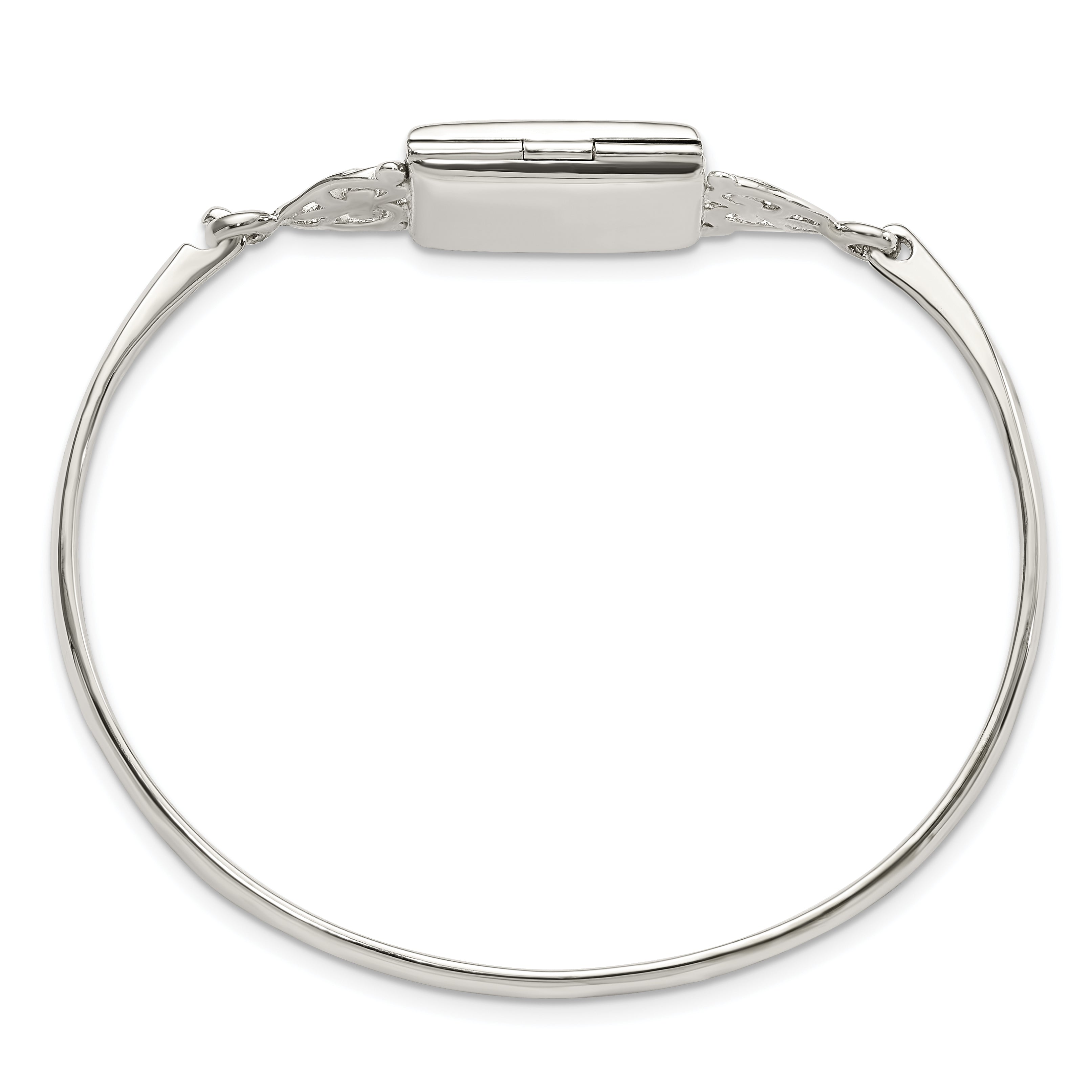 Sterling Silver Polished Locket Bangle with Hook Clasp, Elegant Women's Bracelet Secondary image