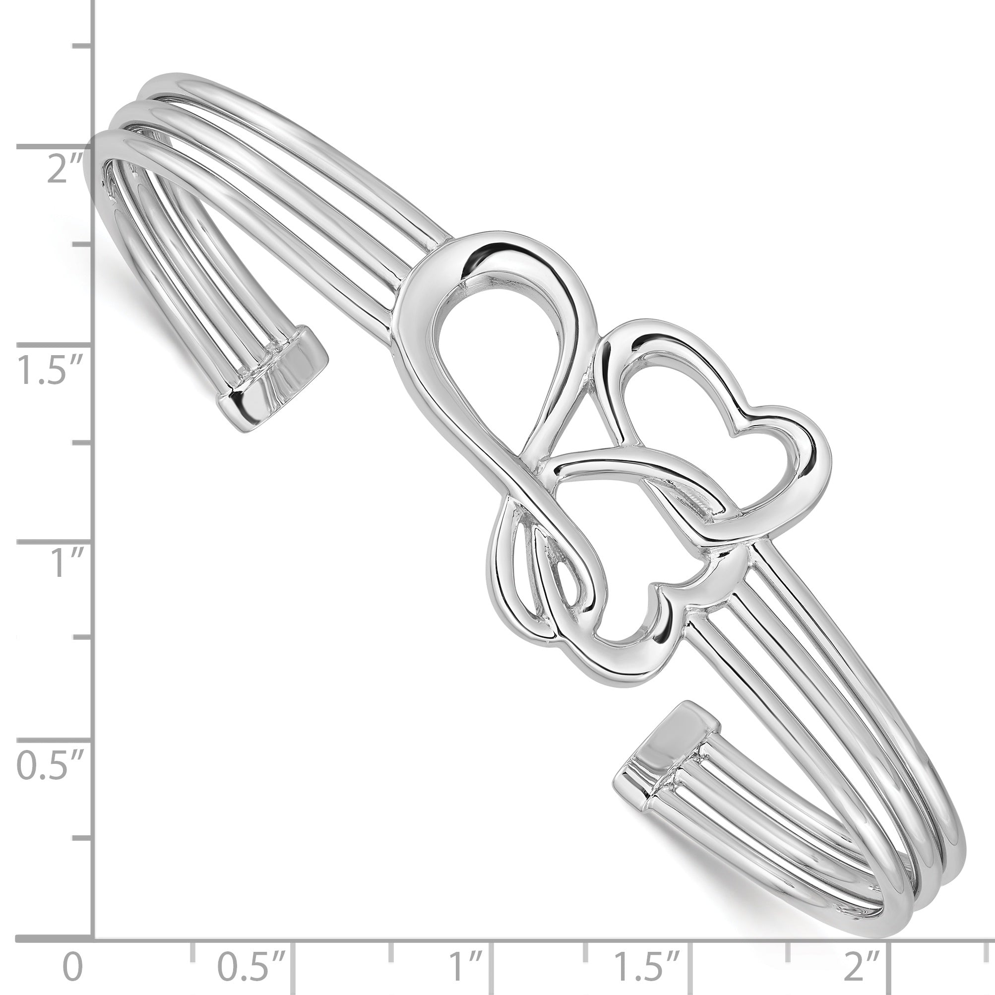 Sterling Silver 925 Infinity Heart Cuff Bangle with Polished Rhodium Plating