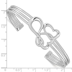 Sterling Silver 925 Infinity Heart Cuff Bangle with Polished Rhodium Plating