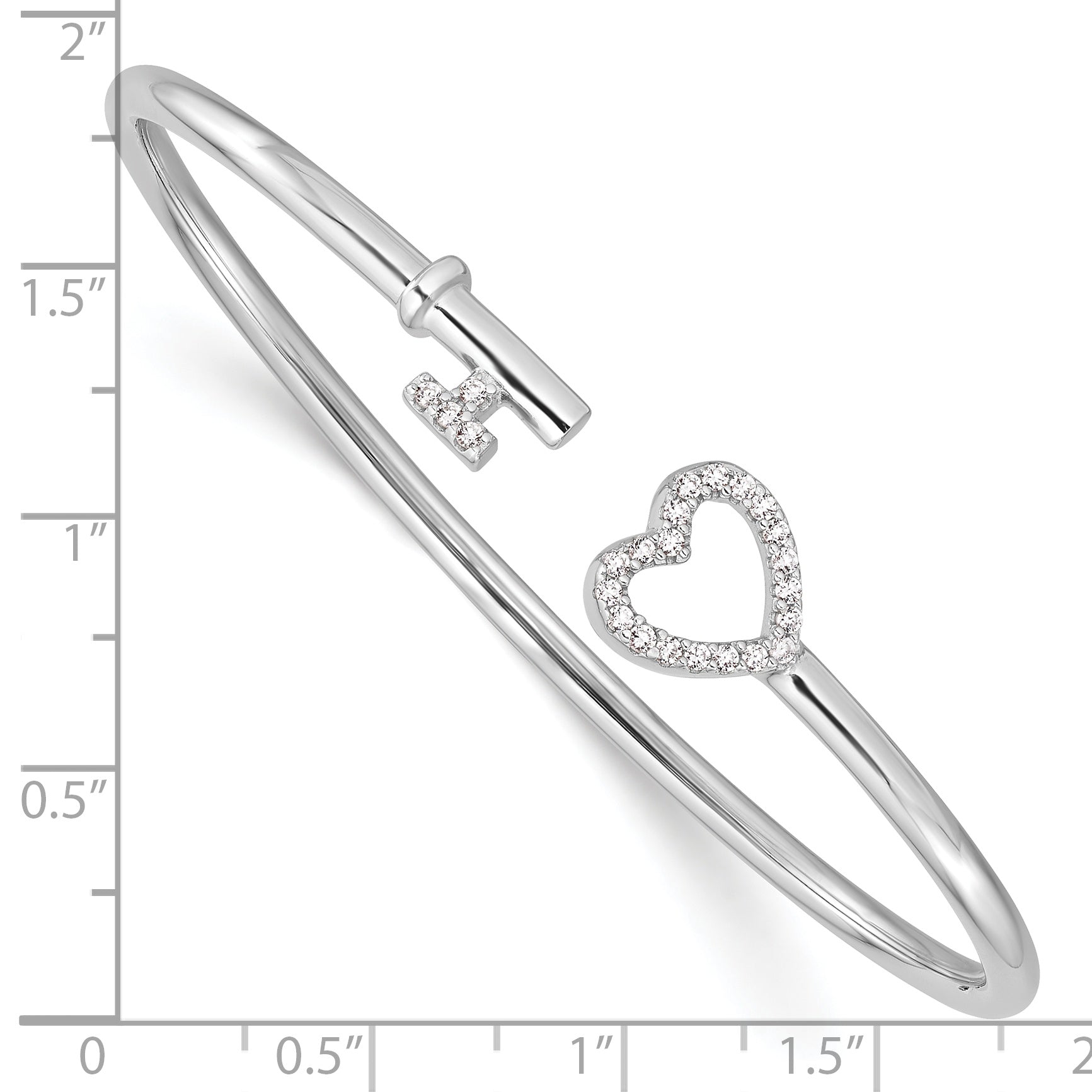 Sophia Jewelers Sterling Silver CZ Key Heart Flexible Bangle Elegant & Polished