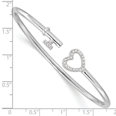 Sophia Jewelers Sterling Silver CZ Key Heart Flexible Bangle Elegant & Polished