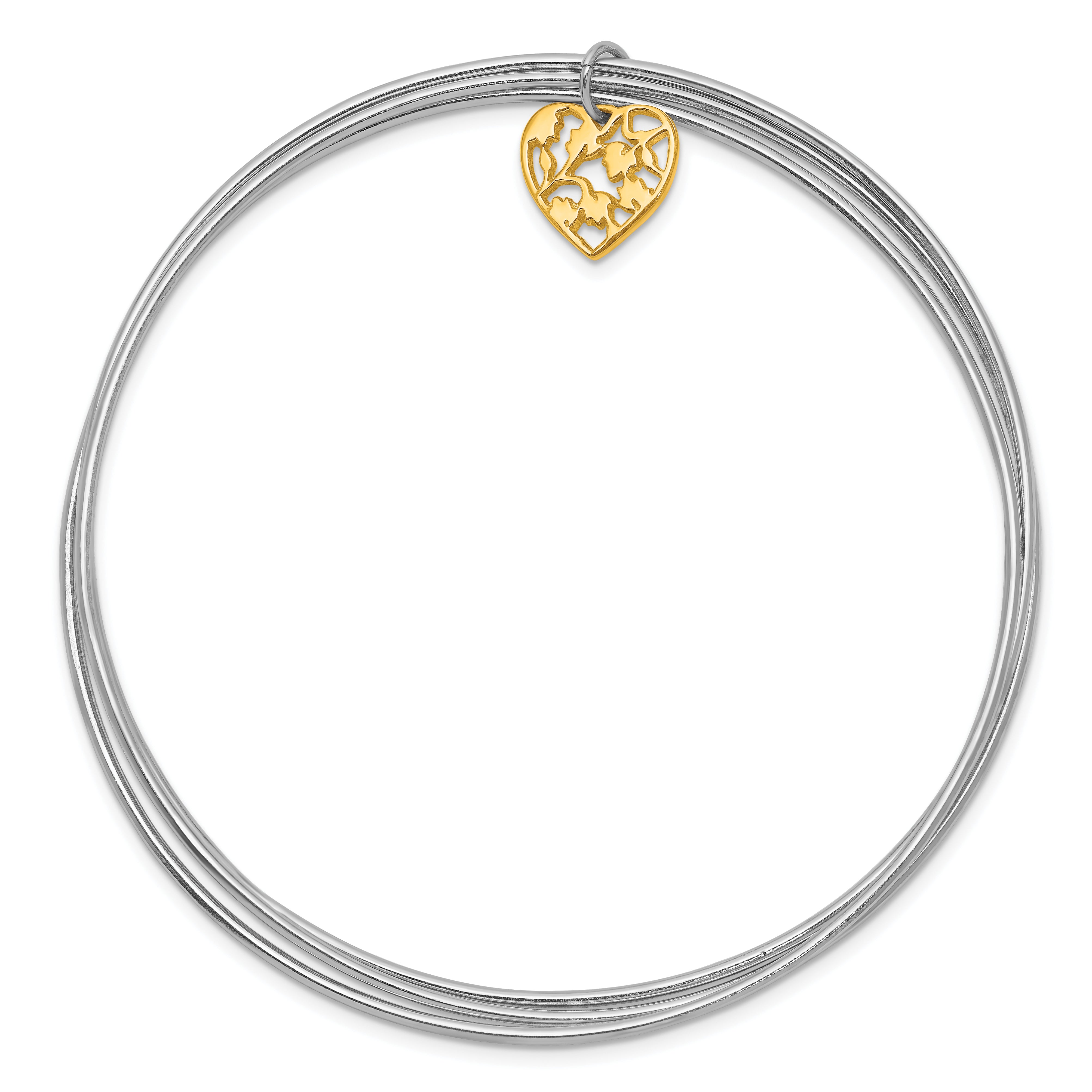 Sterling Silver Rhodium-plated Polished Gold Tone Heart Bangle Secondary image