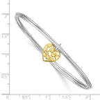 Sterling Silver Rhodium-plated Polished Gold Tone Heart Bangle