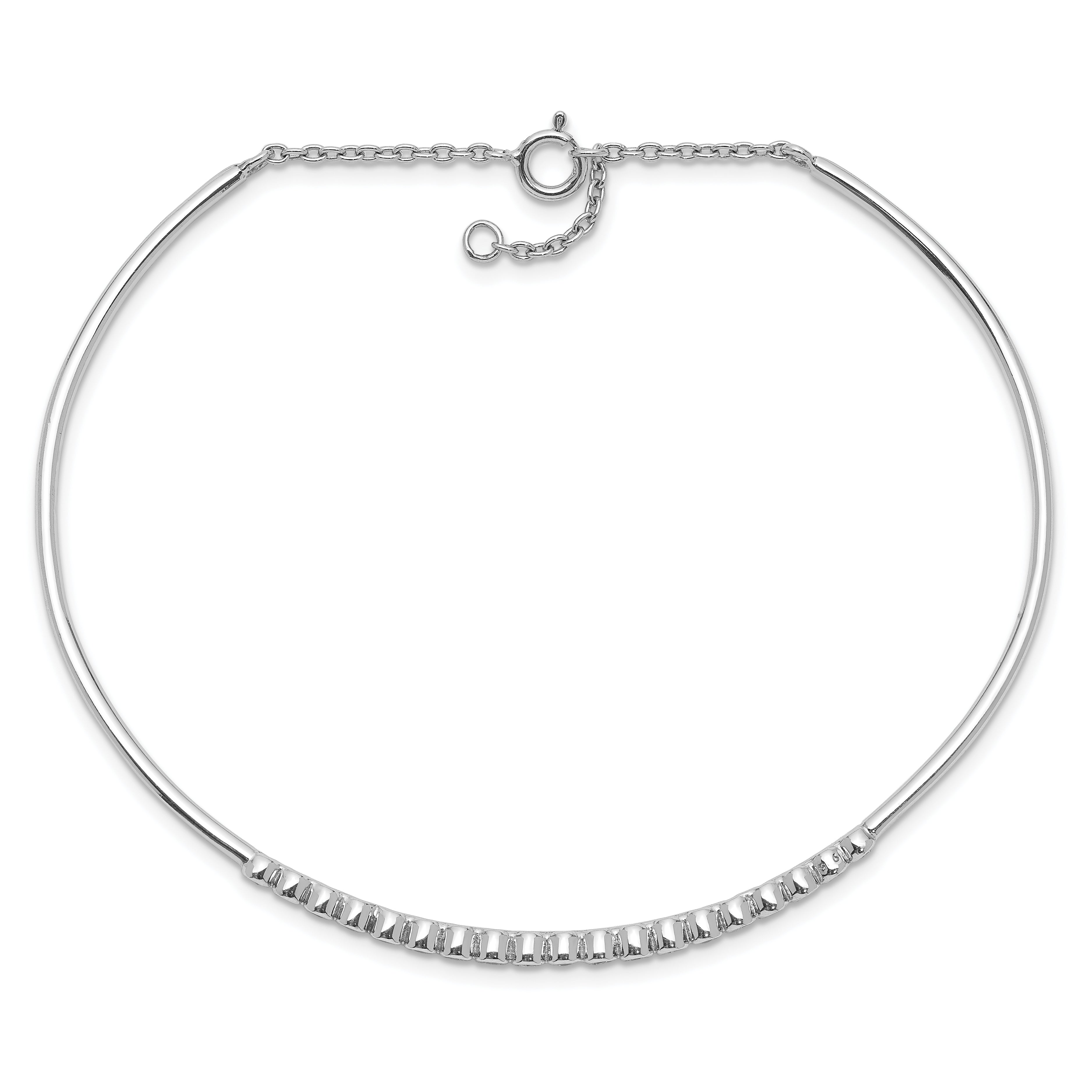 Sterling Silver Rhodium Plated Children's CZ Bangle with Safety Chain Secondary image