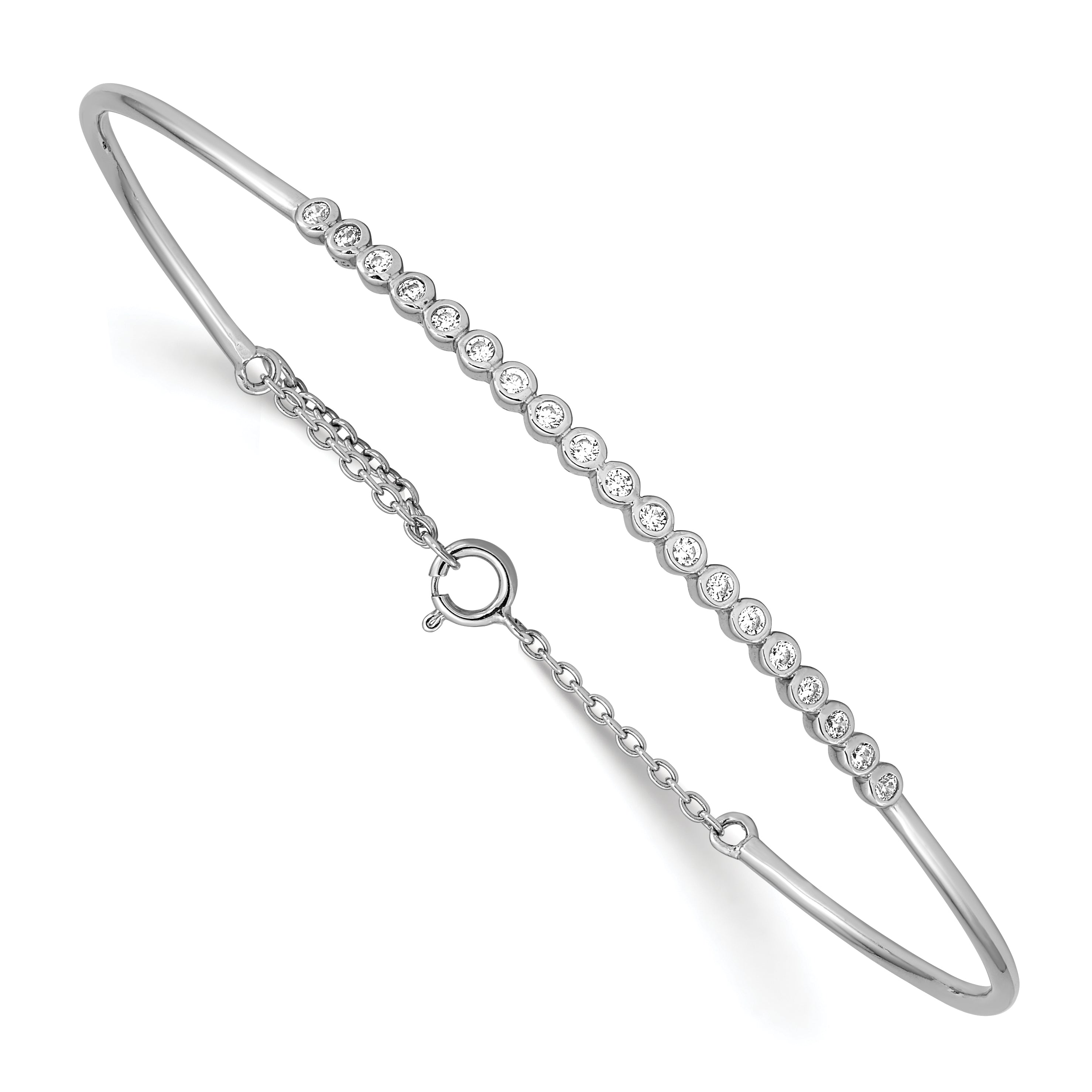 Sterling Silver Rhodium Plated Children's CZ Bangle with Safety Chain Main image