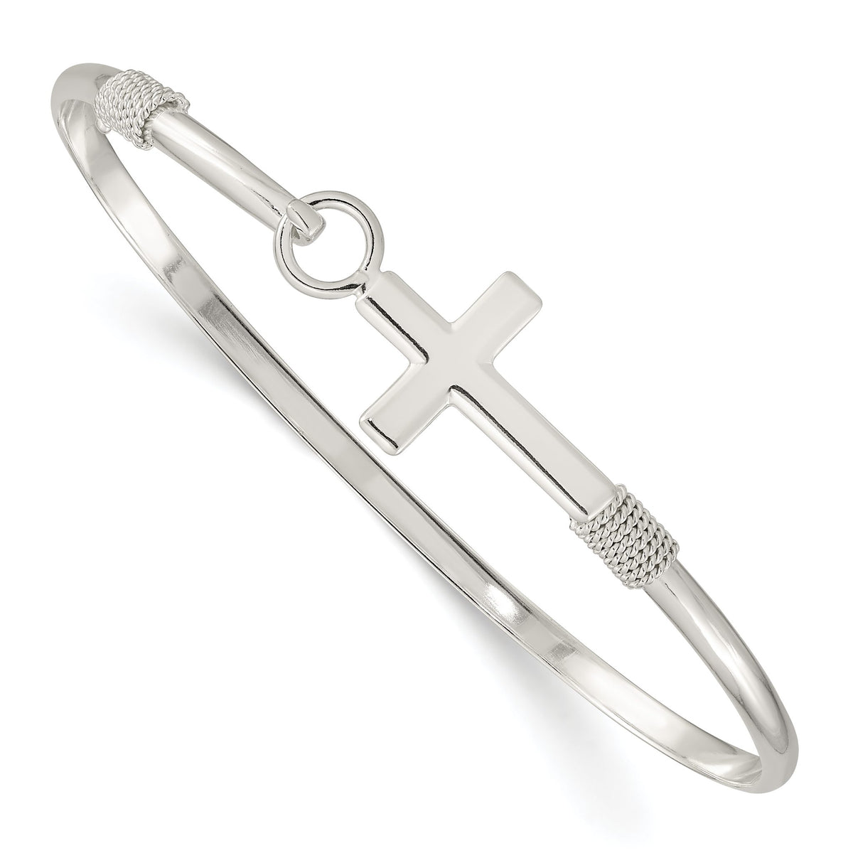Sideways Cross Bangle Bracelet in Sterling Silver, 14.15mm - Sophia Jewelers Main image