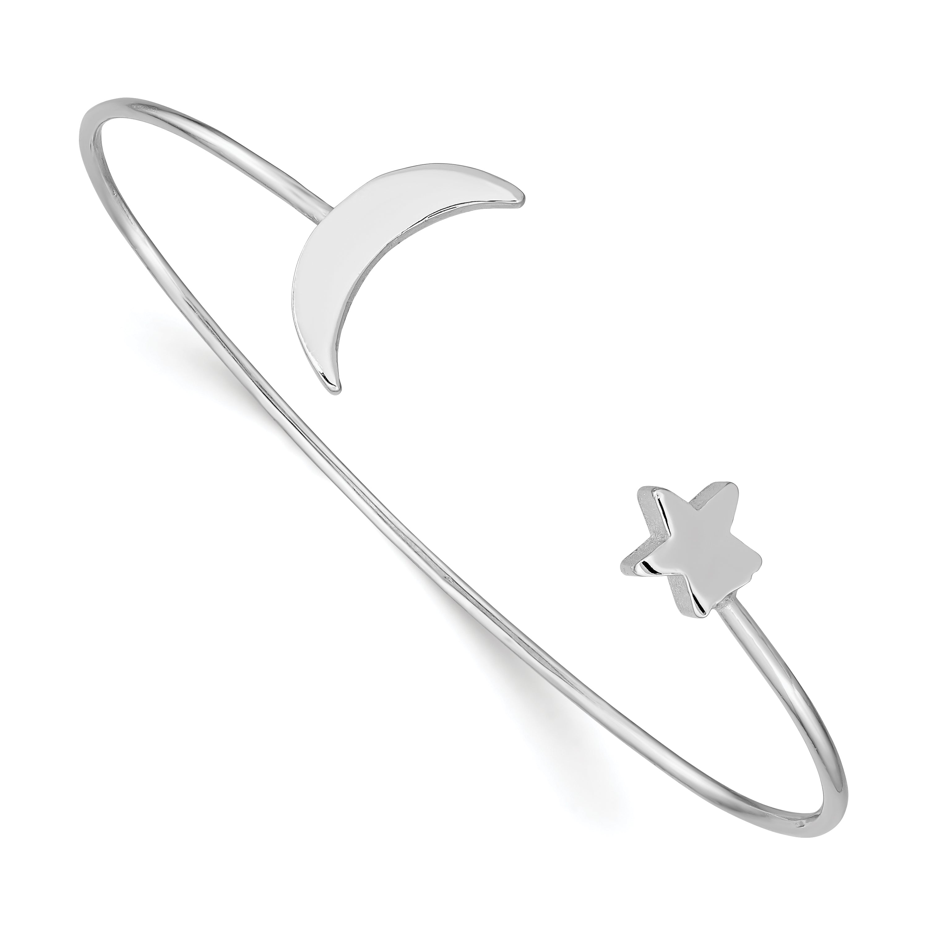 Sterling Silver Rhodium-plated Moon and Star Bangle Main image