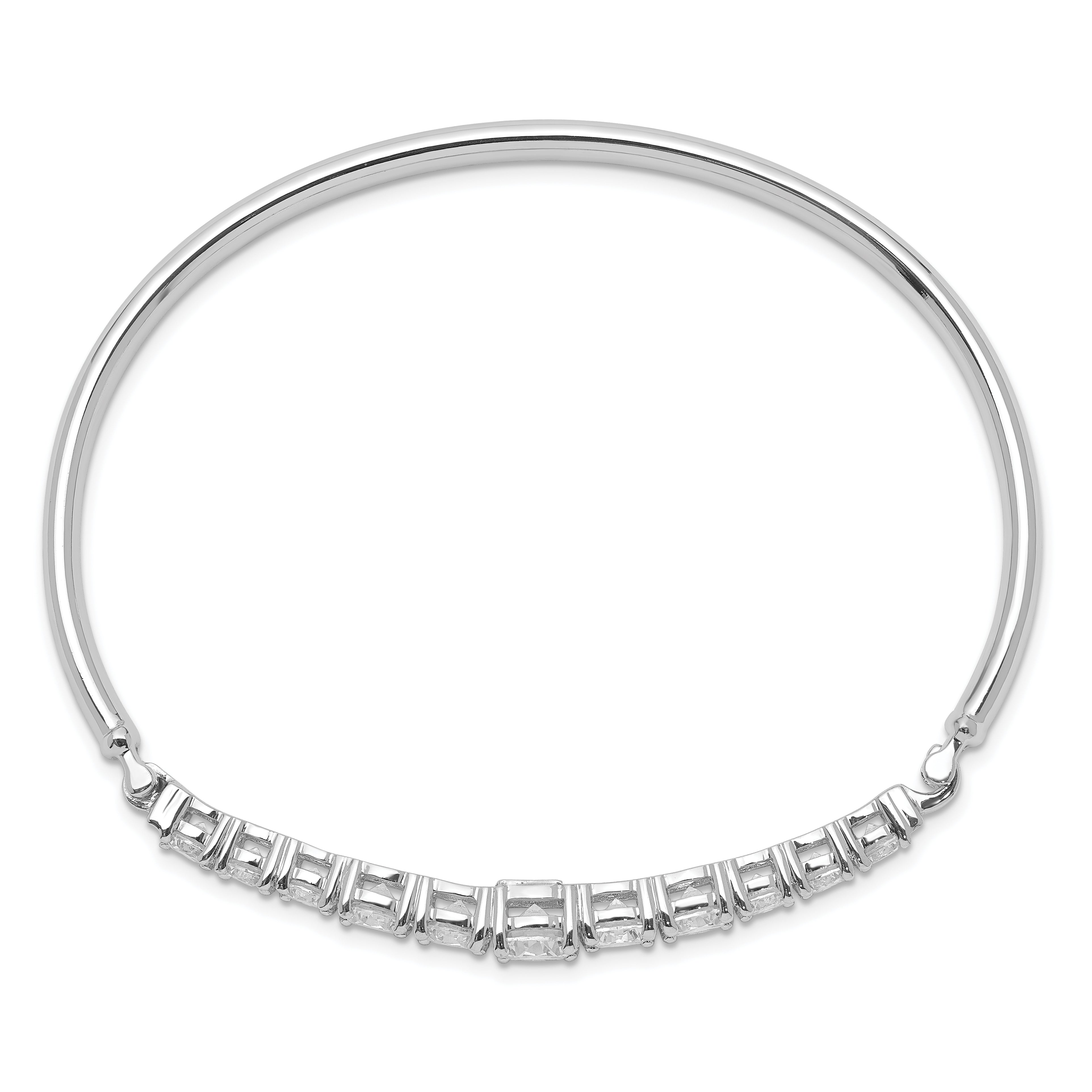 Sterling Silver Rhodium-plated Graduated CZ Hinged Bangle Secondary image