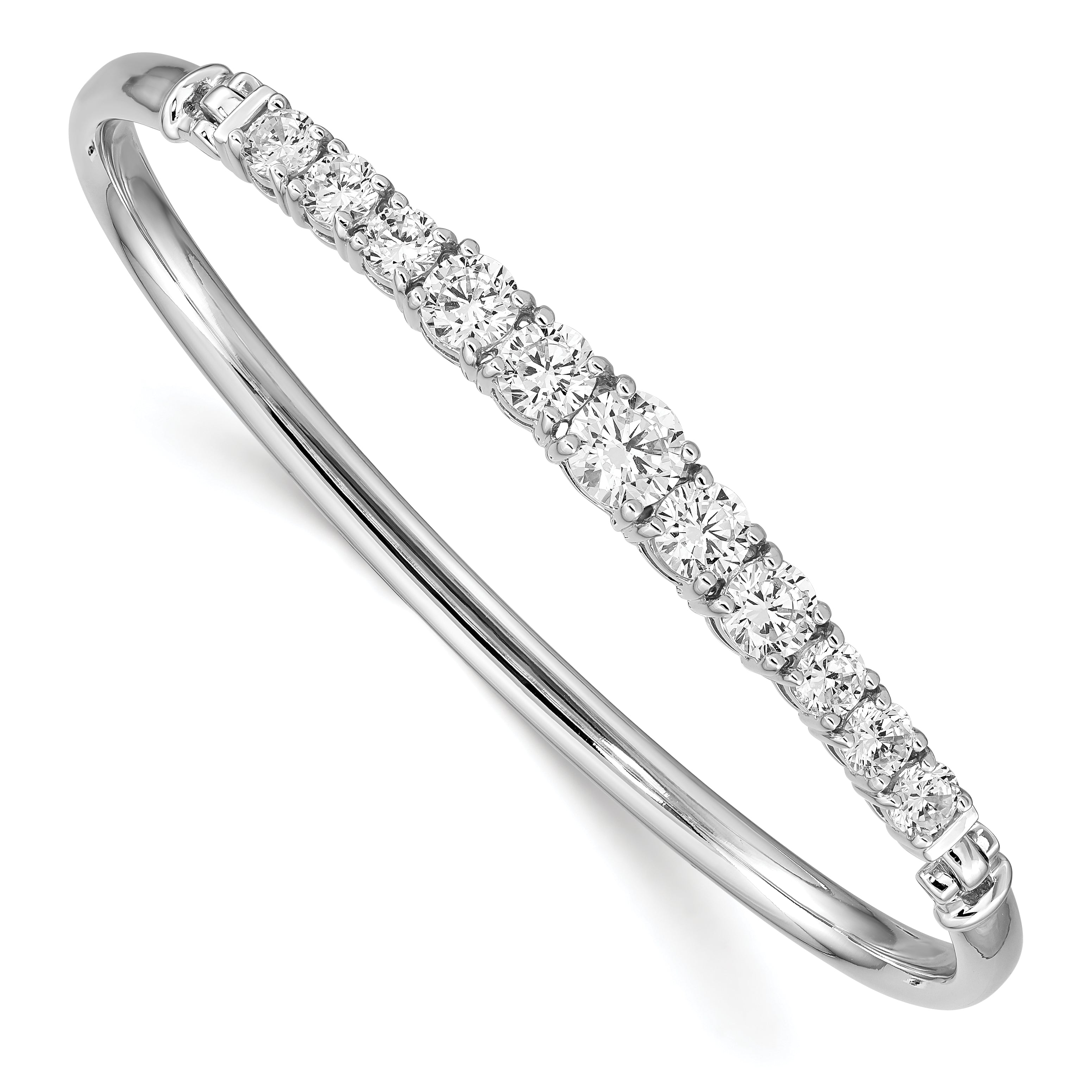Sterling Silver Rhodium-plated Graduated CZ Hinged Bangle Main image
