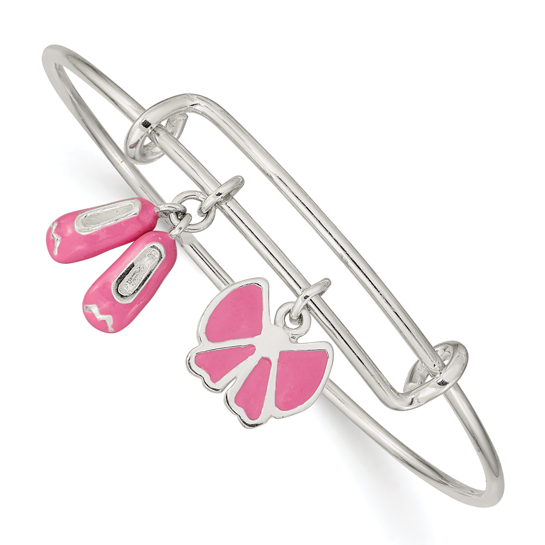 Sterling Silver Enameled Ballet Shoes & Bow Adjustable Children's Bangle Main image