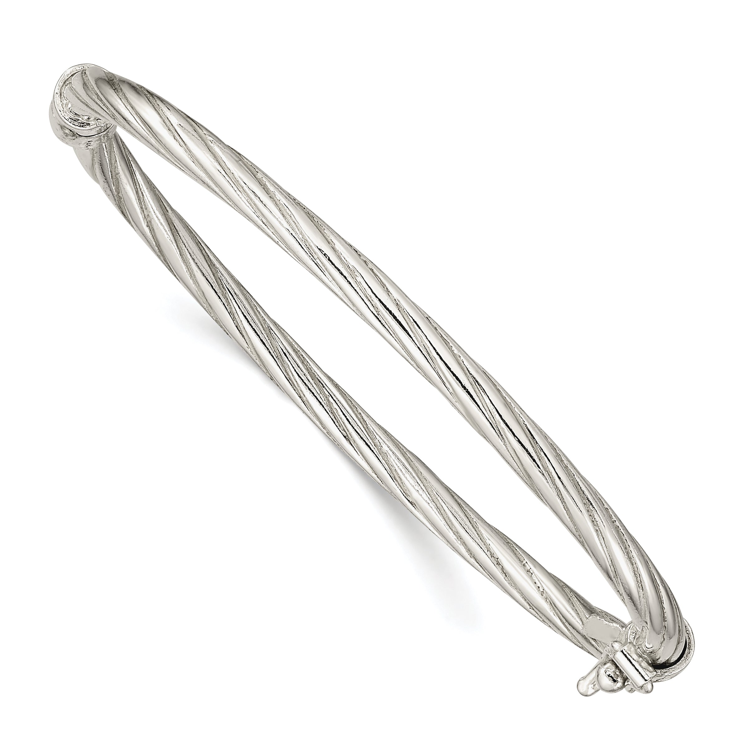 Sterling Silver Polished & Twisted 3mm Hinged Baby Bangle Main image