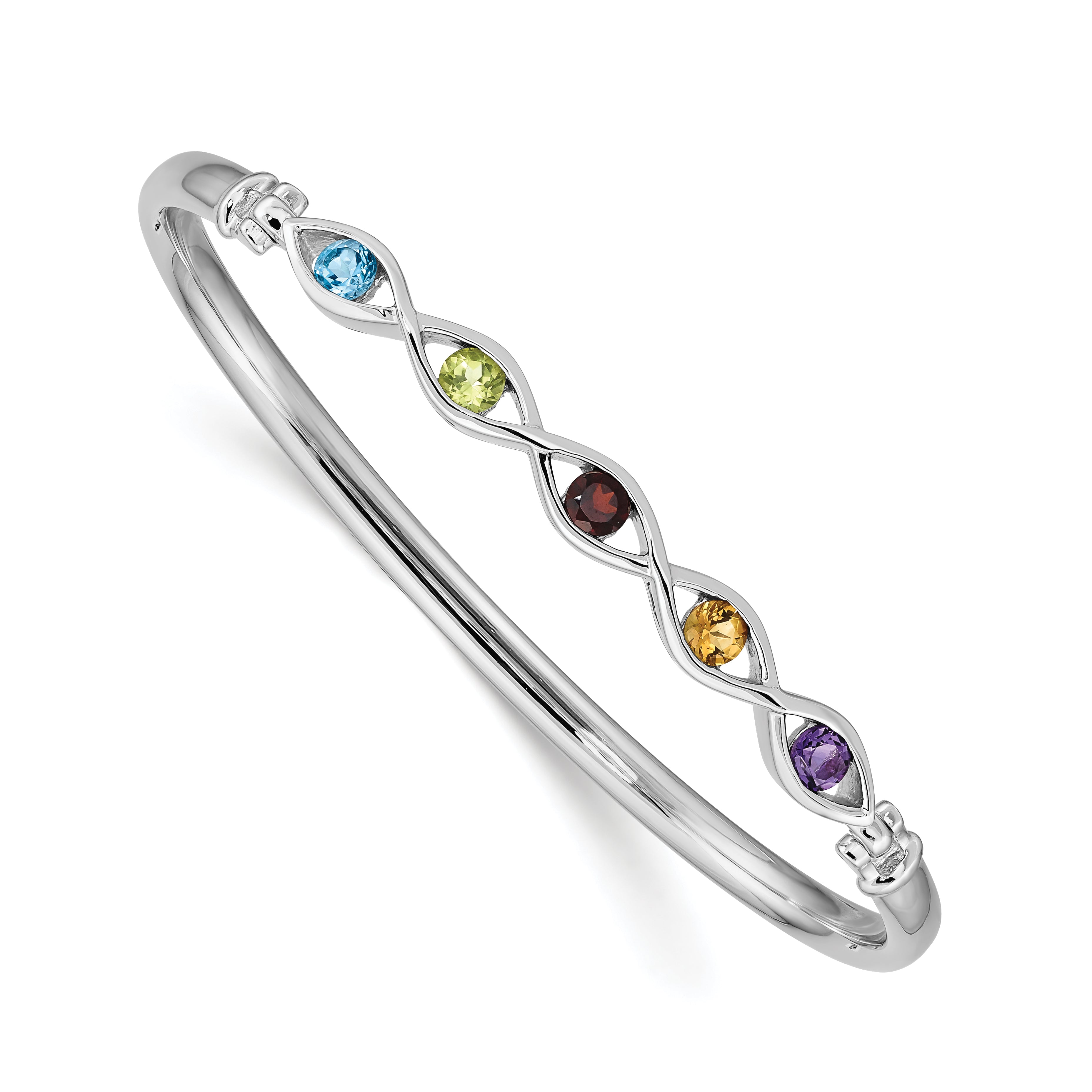 Sterling Silver Rhodium-plated Multi-gemstone Hinged Bangle Main image