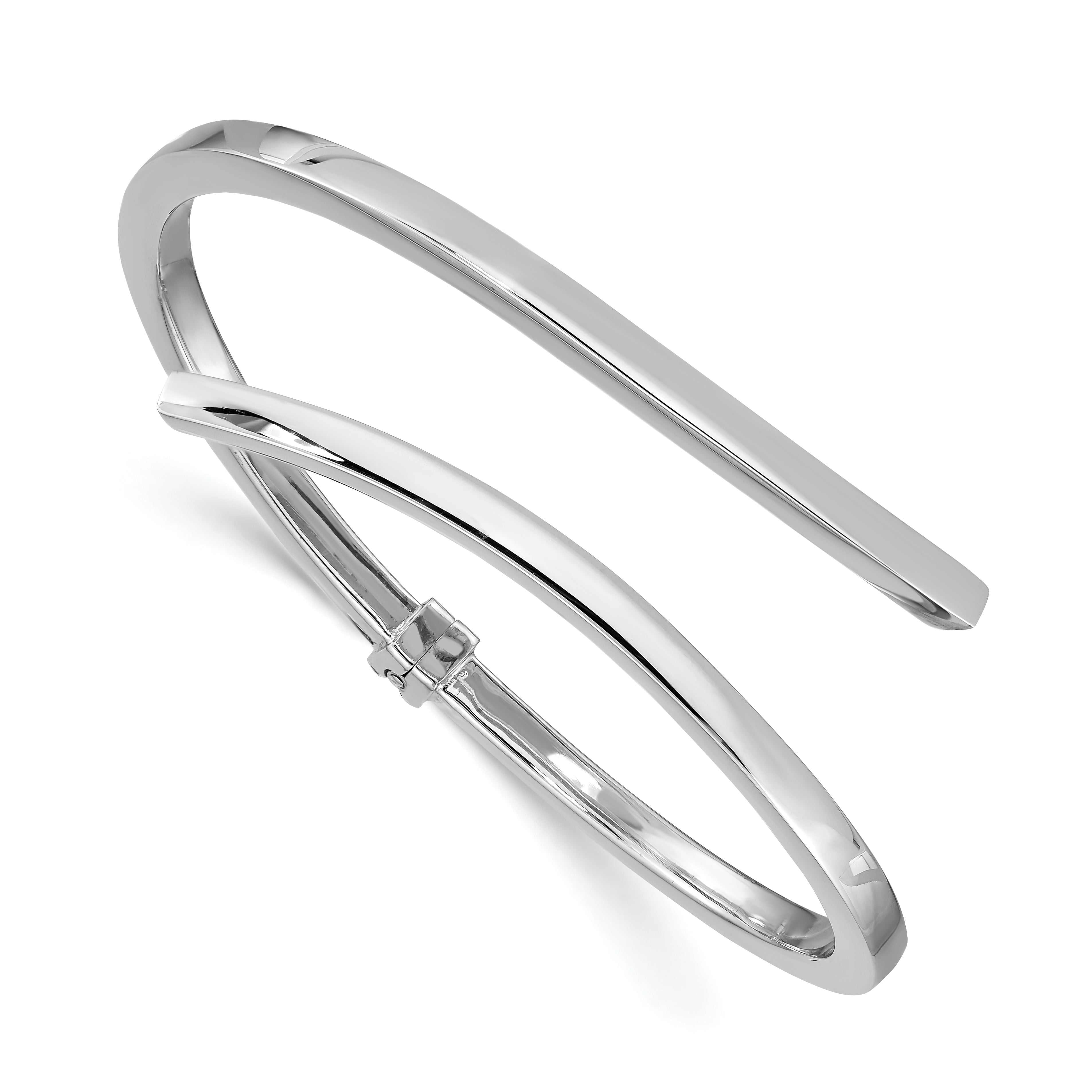 Sterling Silver Rhodium-plated Polished Bypass Hinged Bangle Main image