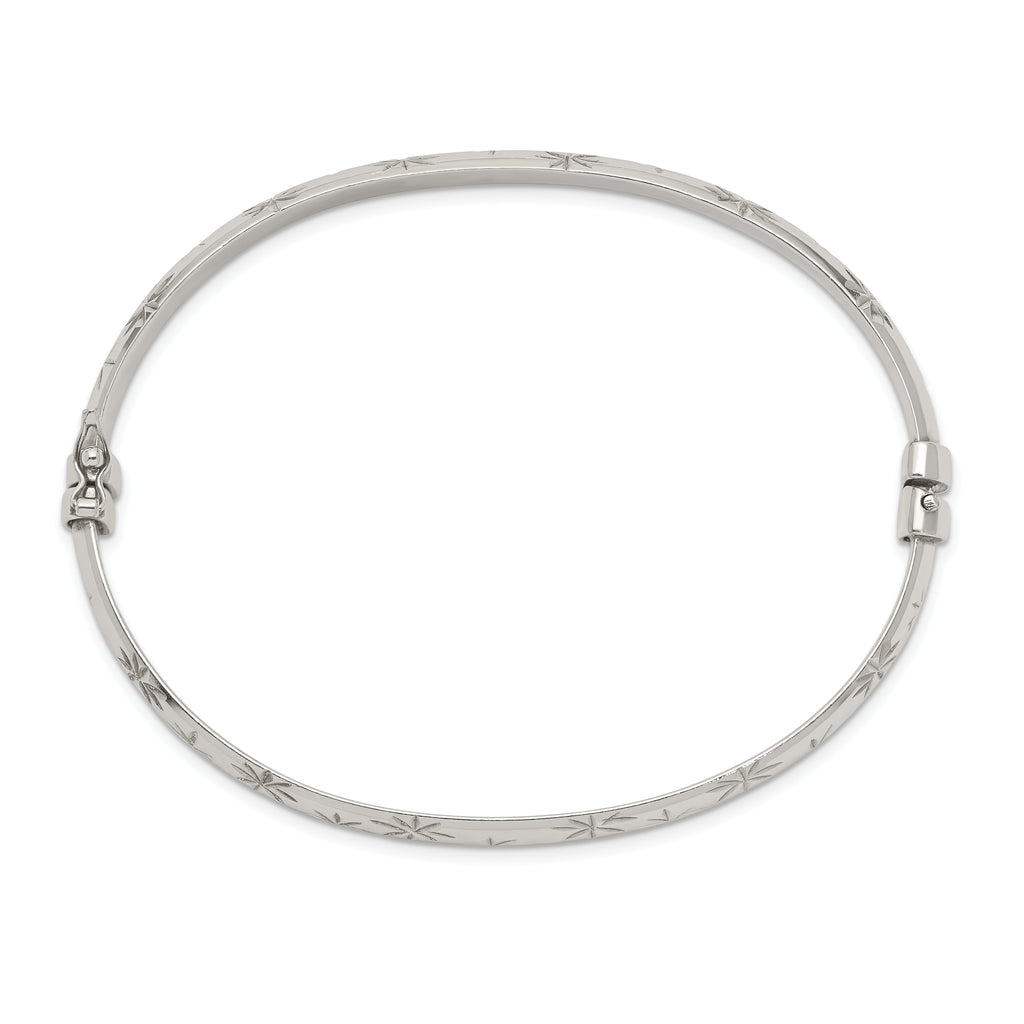 Sterling Silver Diamond Cut 6mm Bangle and 4mm Hoop Earring Set