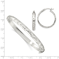 Sterling Silver Diamond Cut 6mm Bangle and 4mm Hoop Earring Set