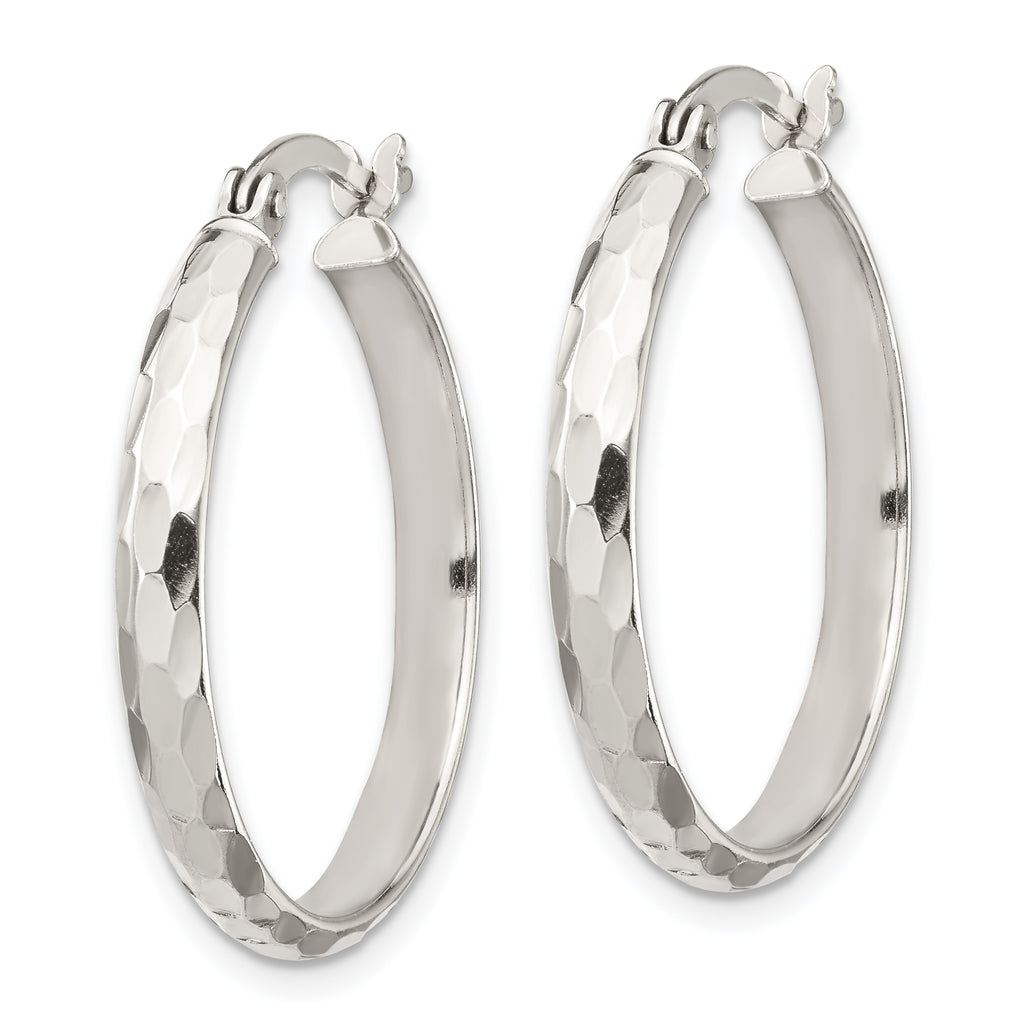 Sterling Silver Diamond Cut 4mm Bangle and 3mm Hoop Earring Set