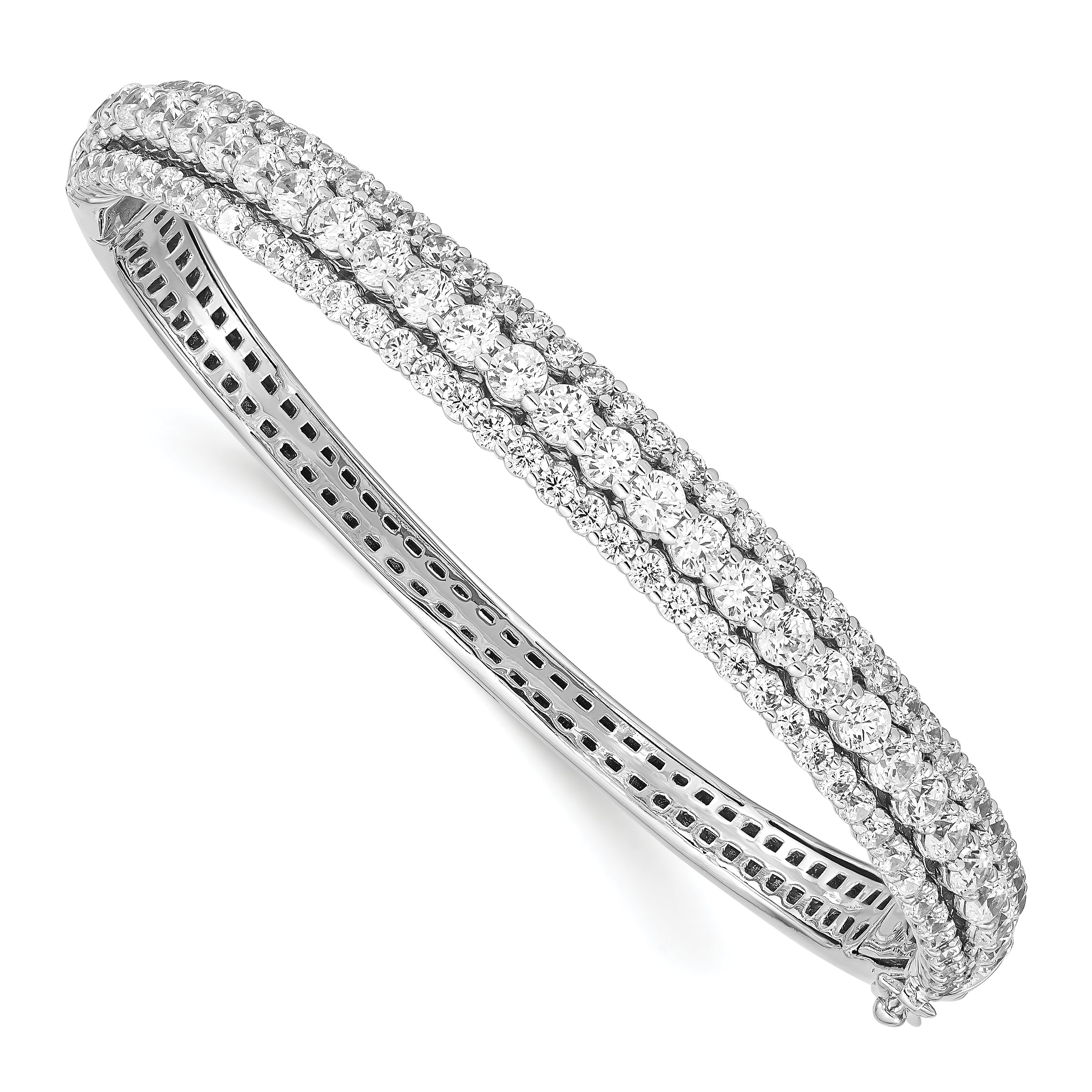 Sterling Shimmer Sterling Silver Rhodium-plated 116 Stone CZ Hinged Bangle Bracelet Main image