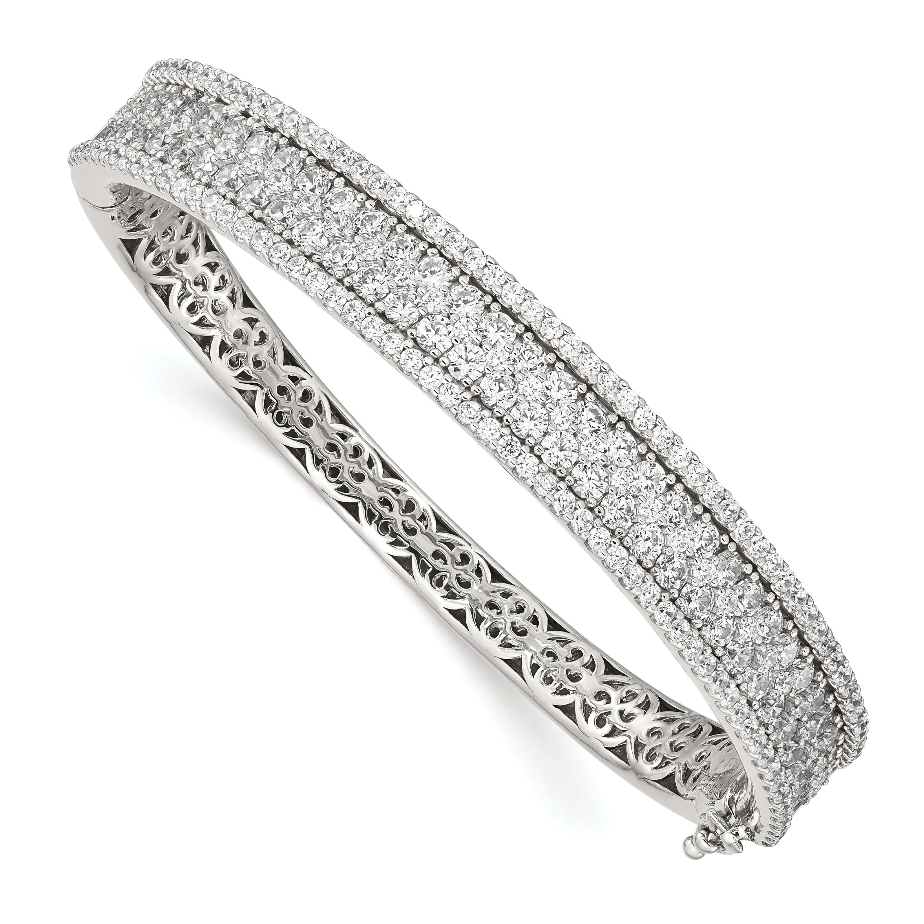 Sterling Shimmer Sterling Silver Rhodium-plated 215 Stone Pav‚ CZ Hinged Bangle Bracelet Main image