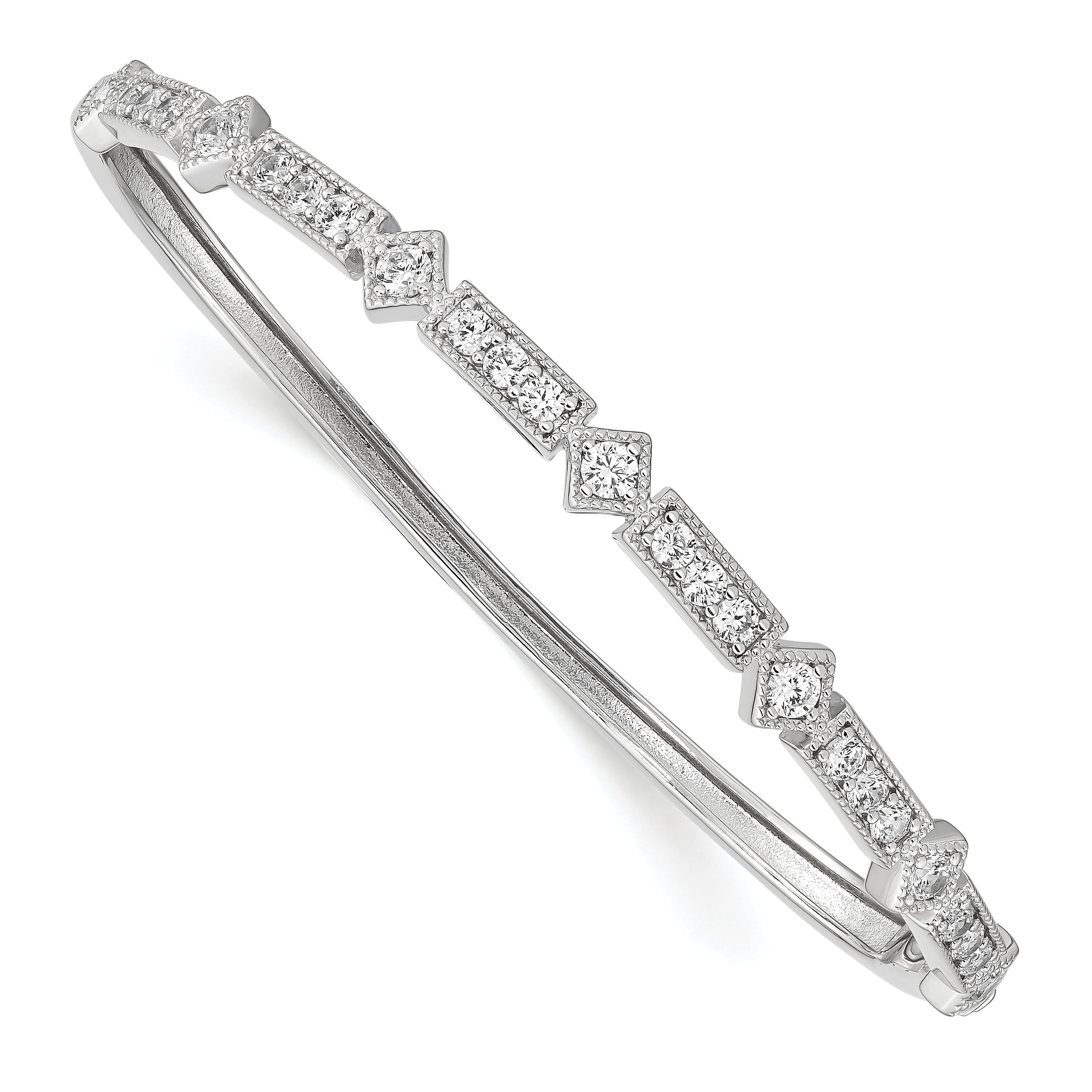 Sterling Shimmer Sterling Silver Rhodium-plated 25 Stone CZ Hinged Bangle Bracelet Main image