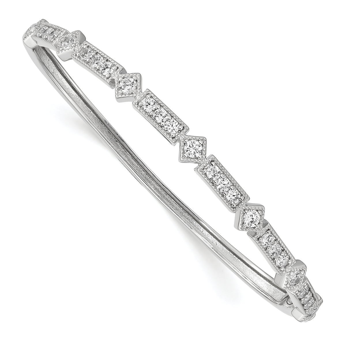 Sterling Shimmer Sterling Silver Rhodium-plated 25 Stone CZ Hinged Bangle Bracelet