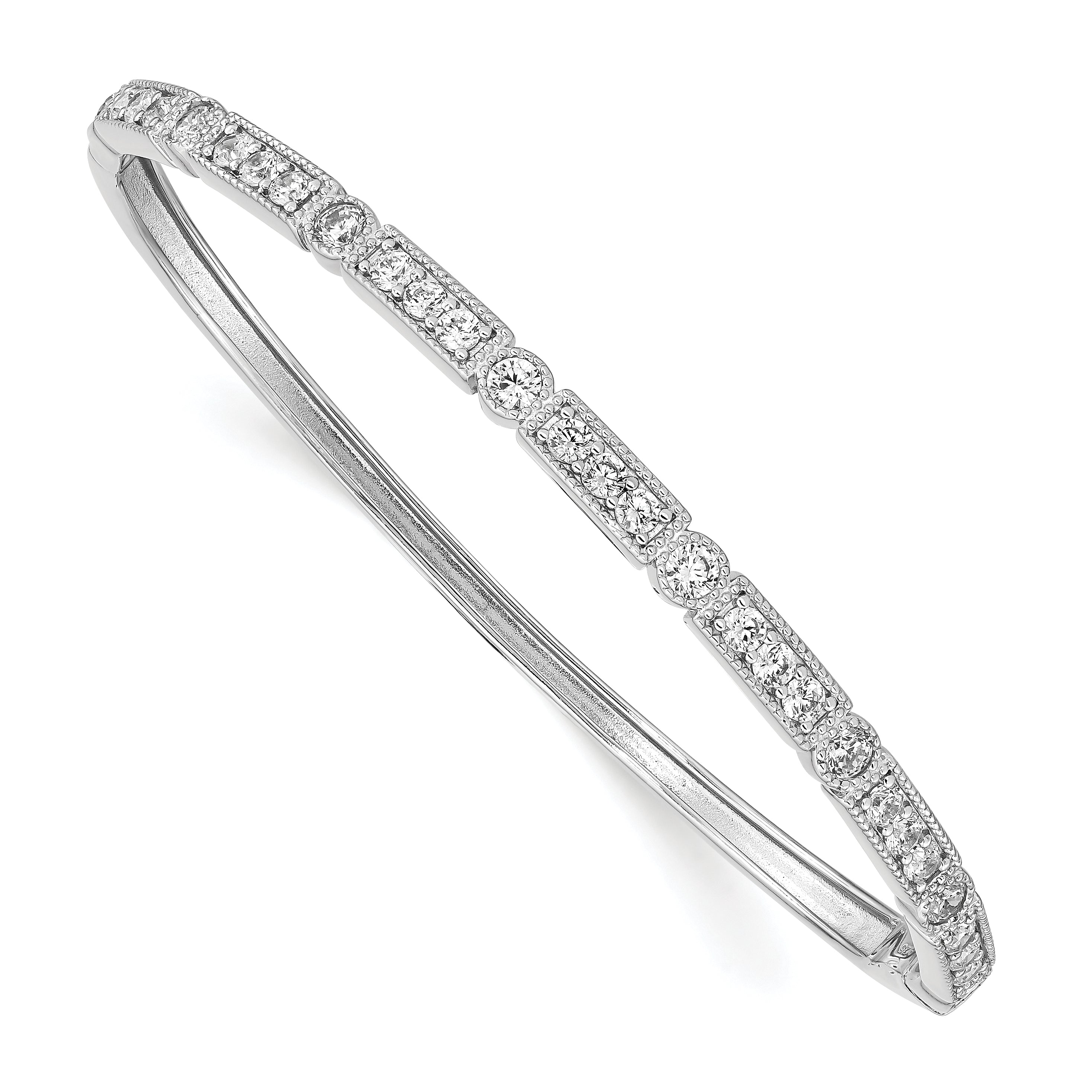 Sterling Shimmer Sterling Silver Rhodium-plated 29 Stone CZ Hinged Bangle Bracelet Main image