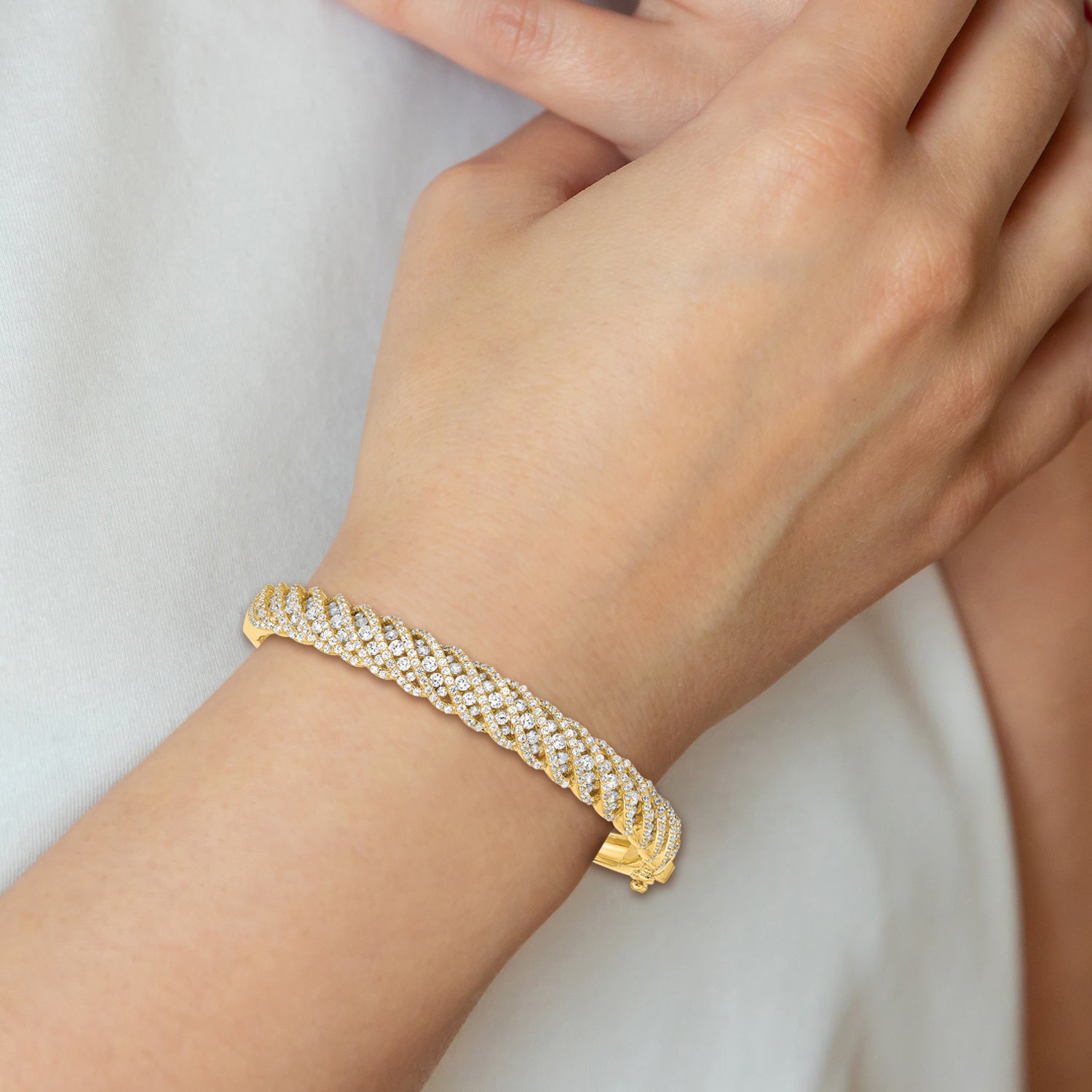 Sophia Jewelers Sterling Silver Gold-Tone CZ Bangle with 349 Stones