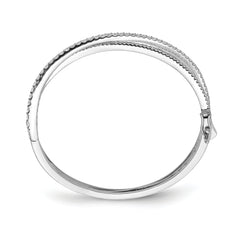 Sterling Silver Rhodium-Plated CZ Criss Cross Bangle Bracelet