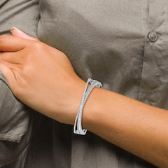Sterling Silver Rhodium-Plated CZ Criss Cross Bangle Bracelet